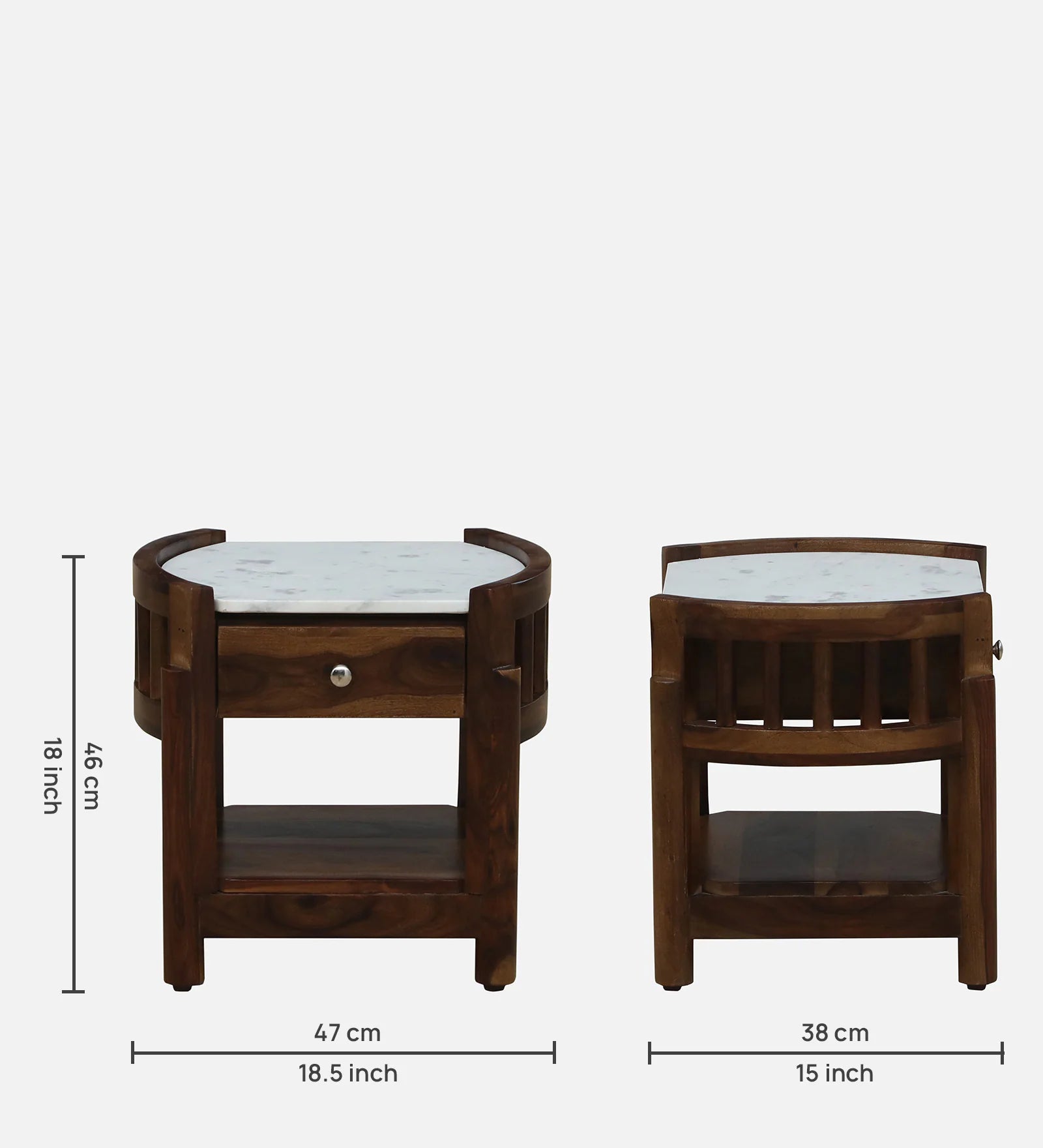 Davao Sheesham Wood Bedside Table In Provincial Teak Finish With Marble Top - Febonic Living