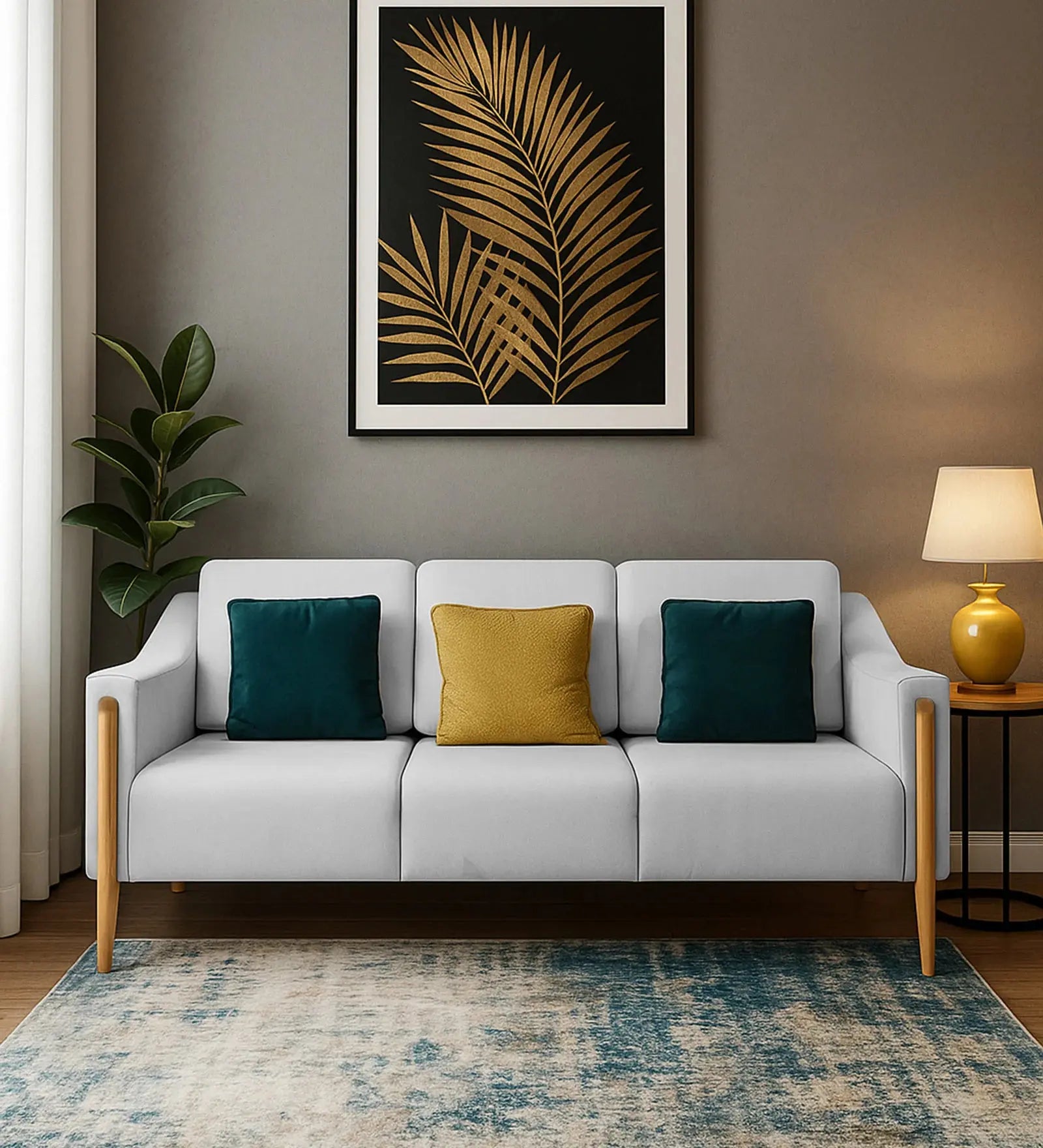 Haven Fabric Leatherette 3 Seater Sofa In Beige Colour Febonic Living