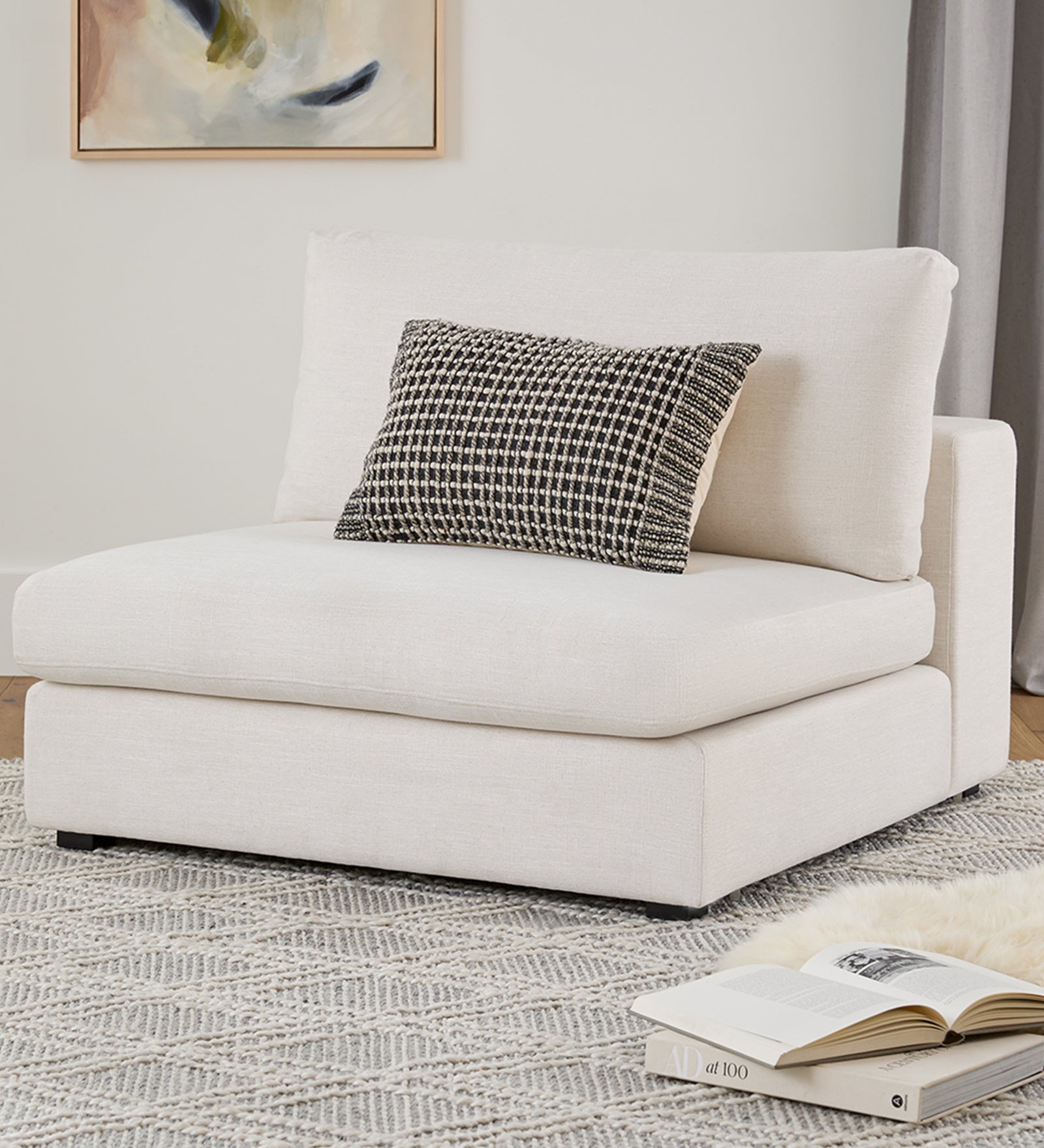 Beta Fabric Armless Lounger In Ivory Cream Colour - Febonic Living