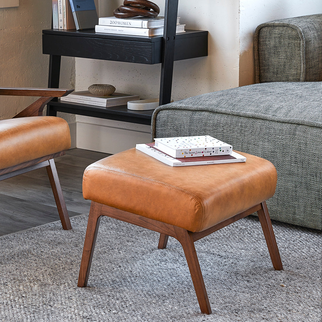 Otio Leatherette Lounge Chair and Foot Stool in Brown Colour - Febonic Living