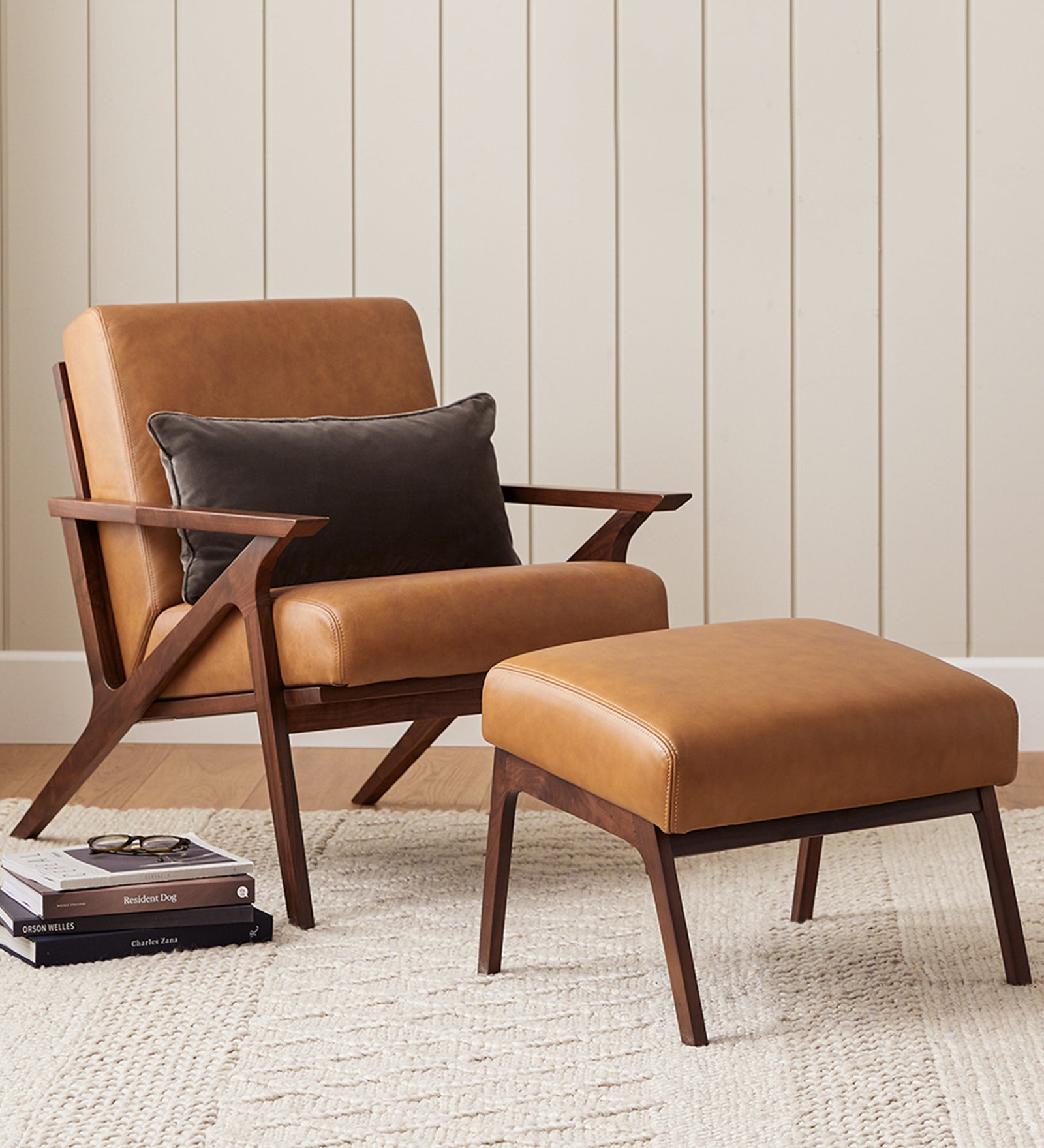 Otio Leatherette Lounge Chair and Foot Stool in Brown Colour - Febonic Living