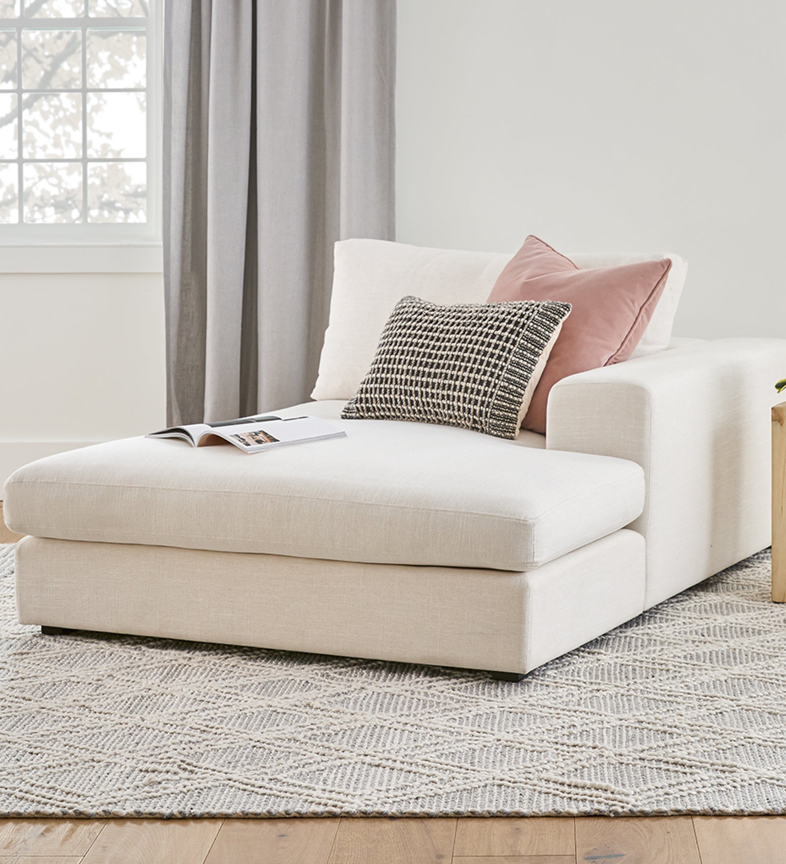 Beta Fabric RHS Chaise Lounger In Ivory Cream Colour - Febonic Living