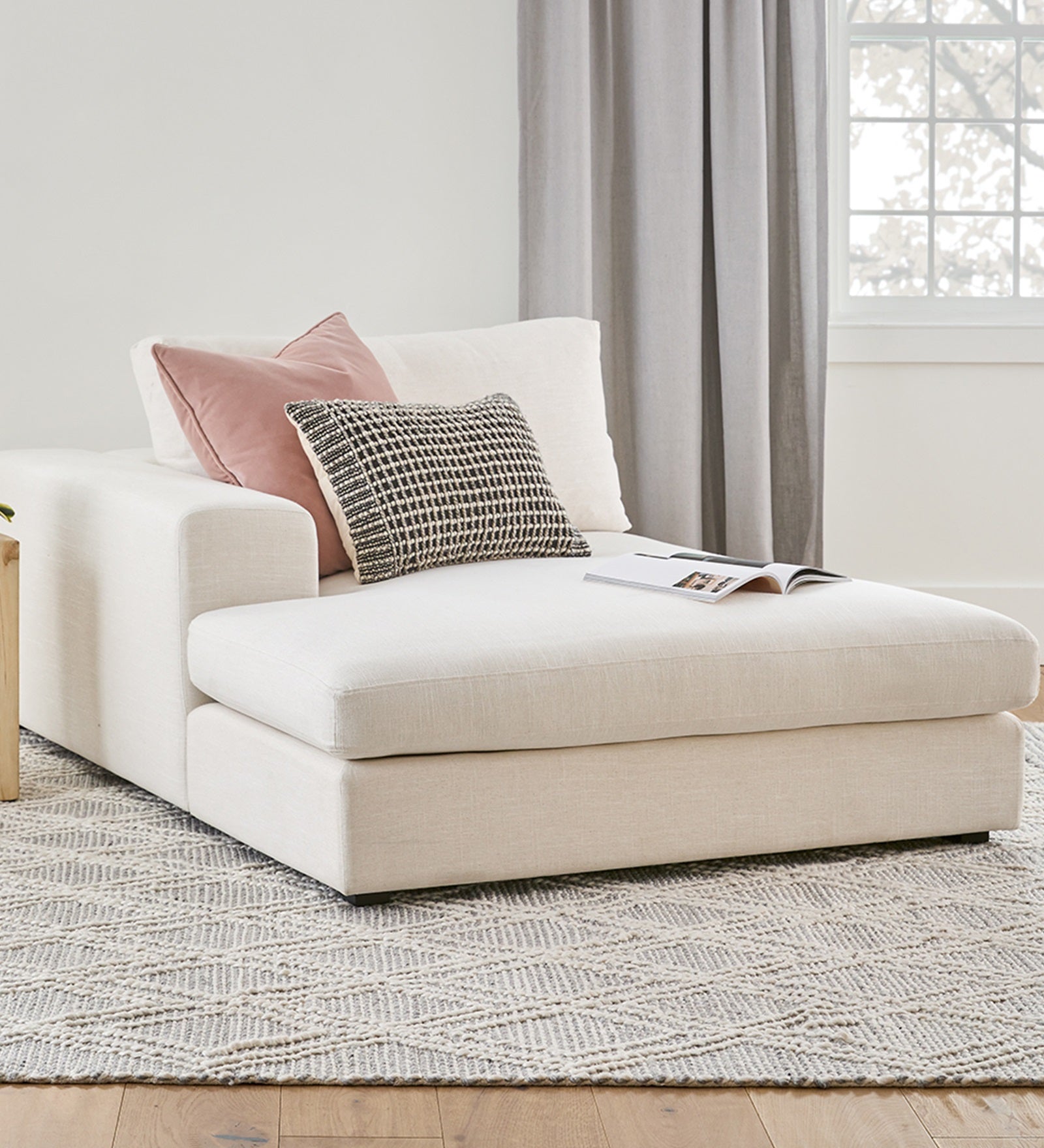 Beta Fabric LHS Chaise Lounger In Ivory Cream Colour - Febonic Living