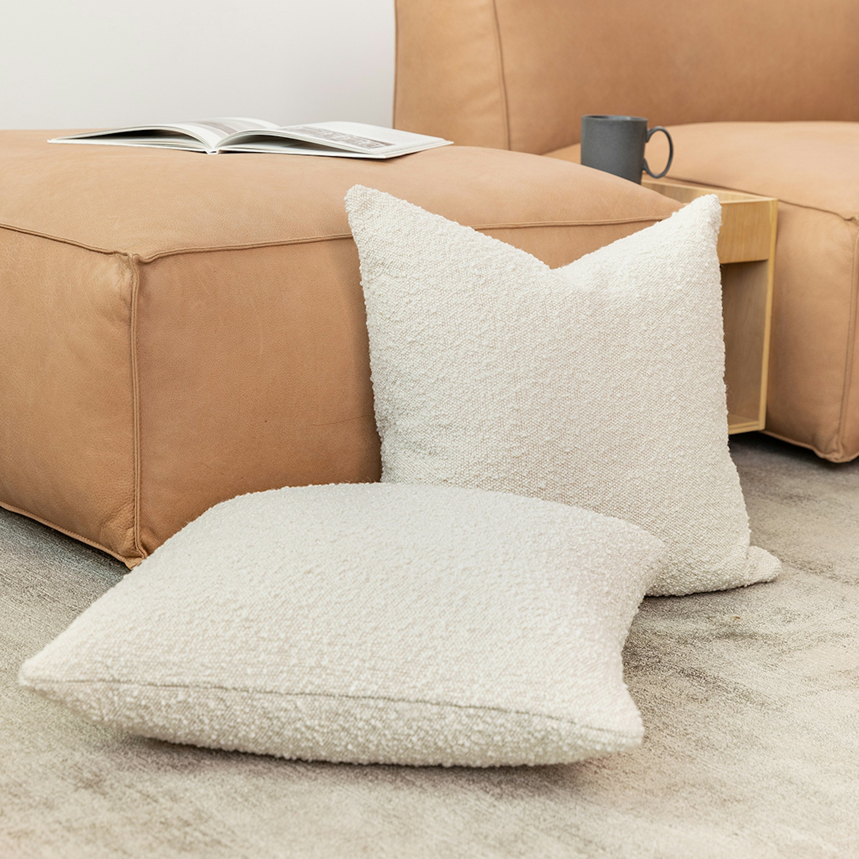 Gabriola Boucle (20x20in) Sofa Pillows In Bright White Colour (Pack of 2) - Febonic Living