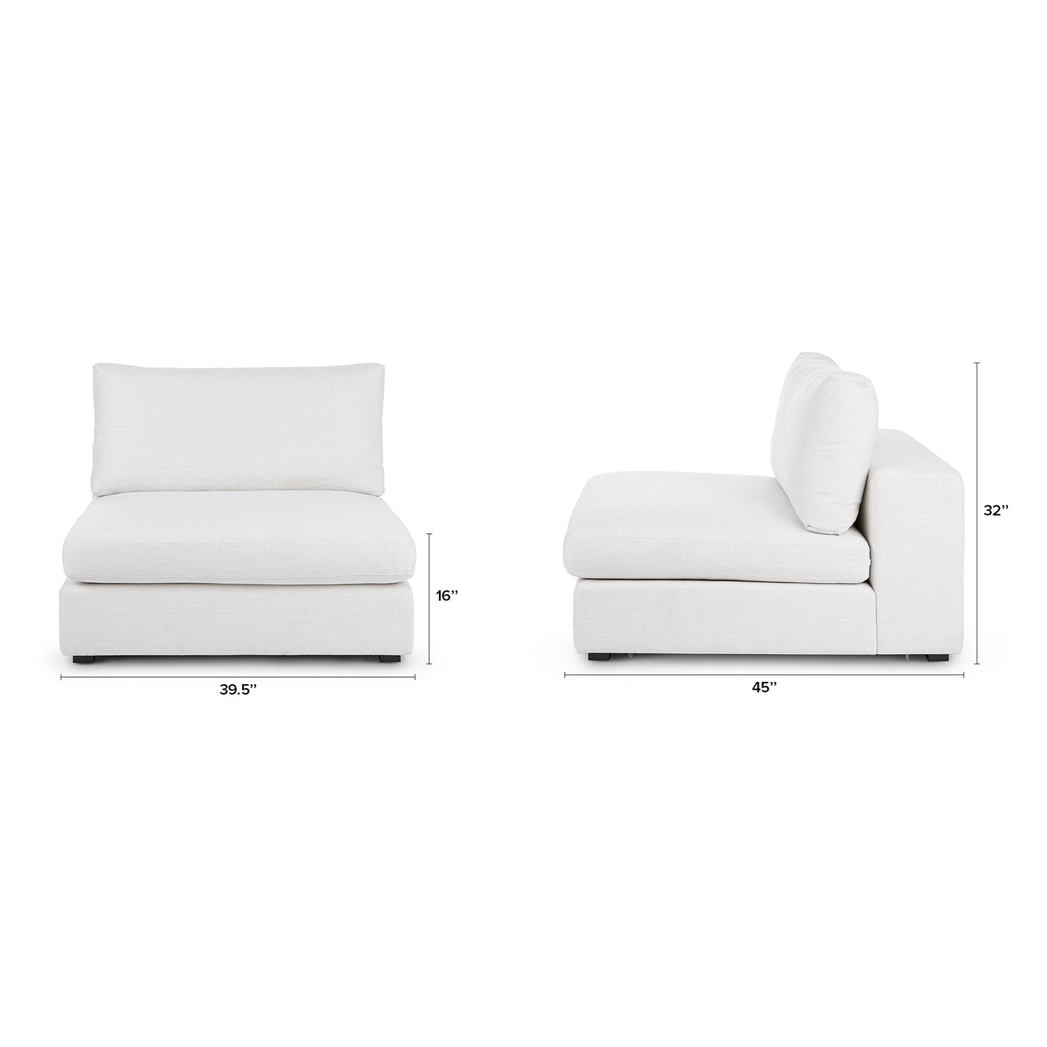 Beta Fabric Armless Lounger In Ivory Cream Colour - Febonic Living