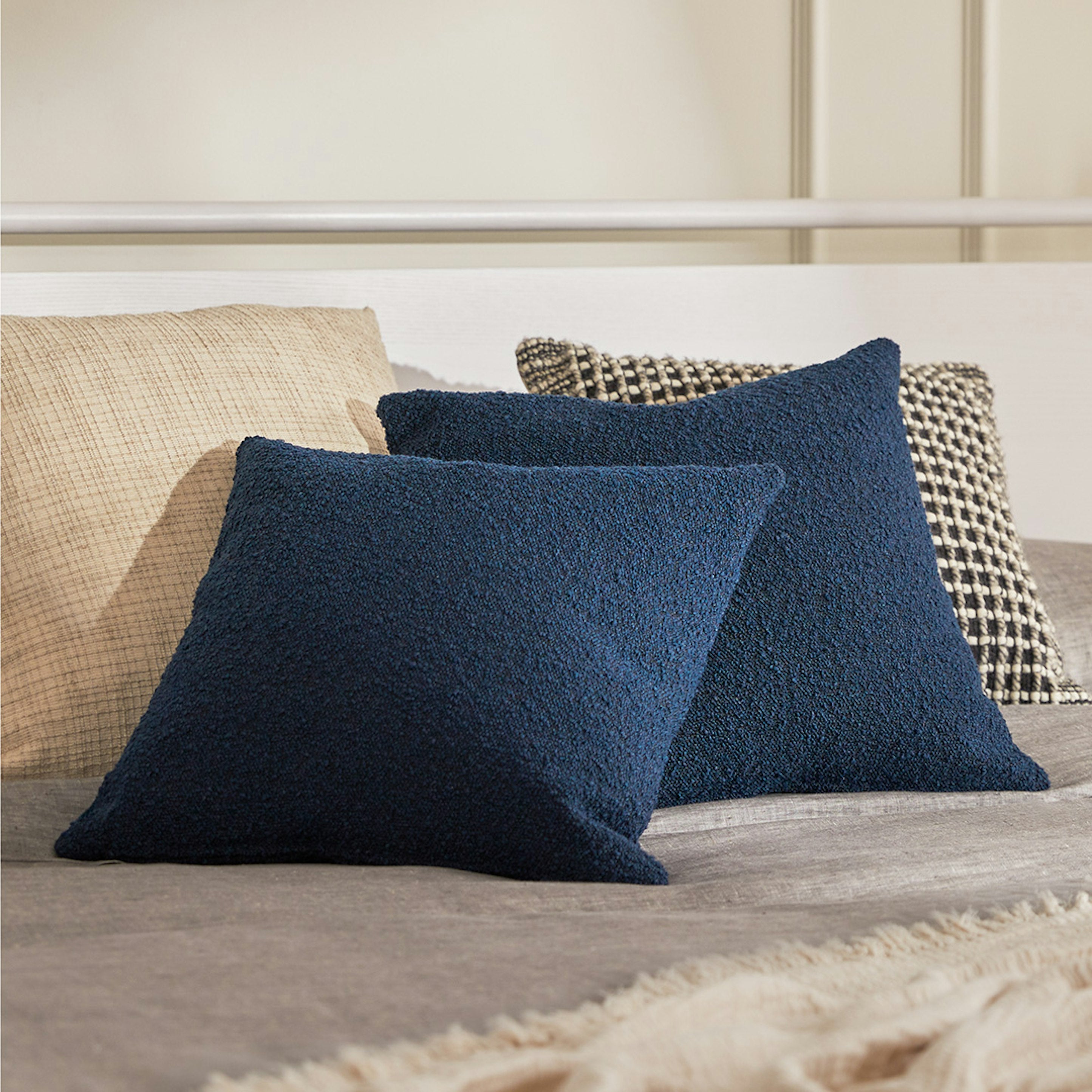 Gabriola Boucle (20x20in) Sofa Pillows In Danim Blue Colour (Pack of 2) - Febonic Living