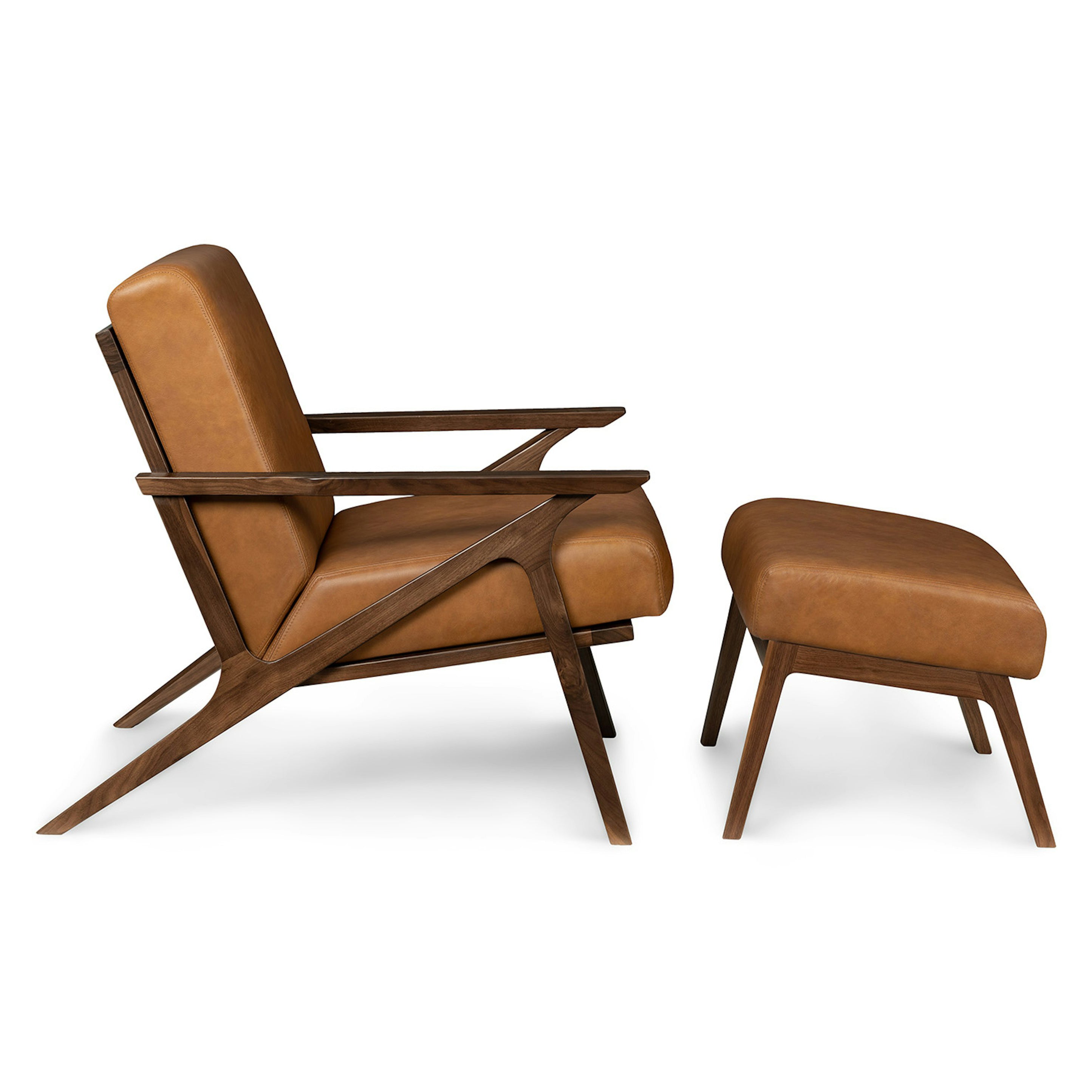 Otio Leatherette Lounge Chair and Foot Stool in Brown Colour - Febonic Living