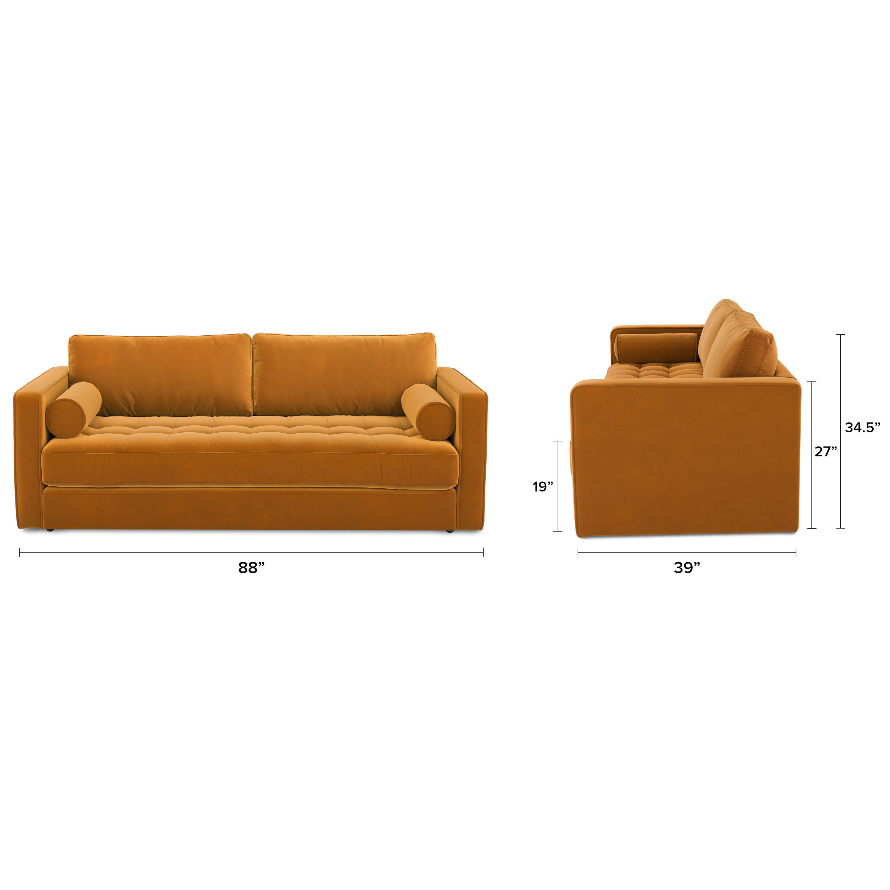 Sven Velvet 3 Seater Folding Sofa Bed In Tangerine orange Colour - Febonic Living