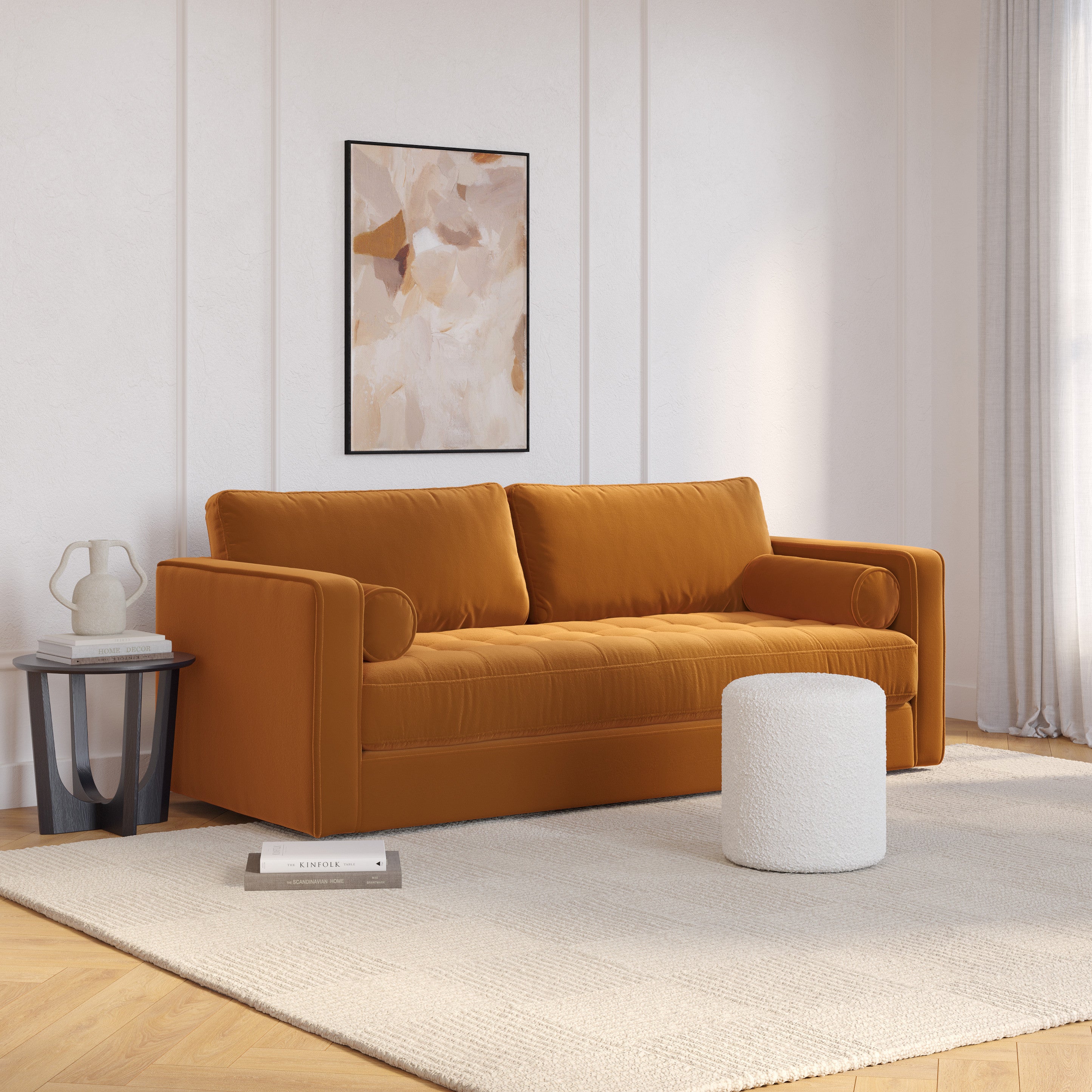 Sven Velvet 3 Seater Folding Sofa Bed In Tangerine orange Colour - Febonic Living
