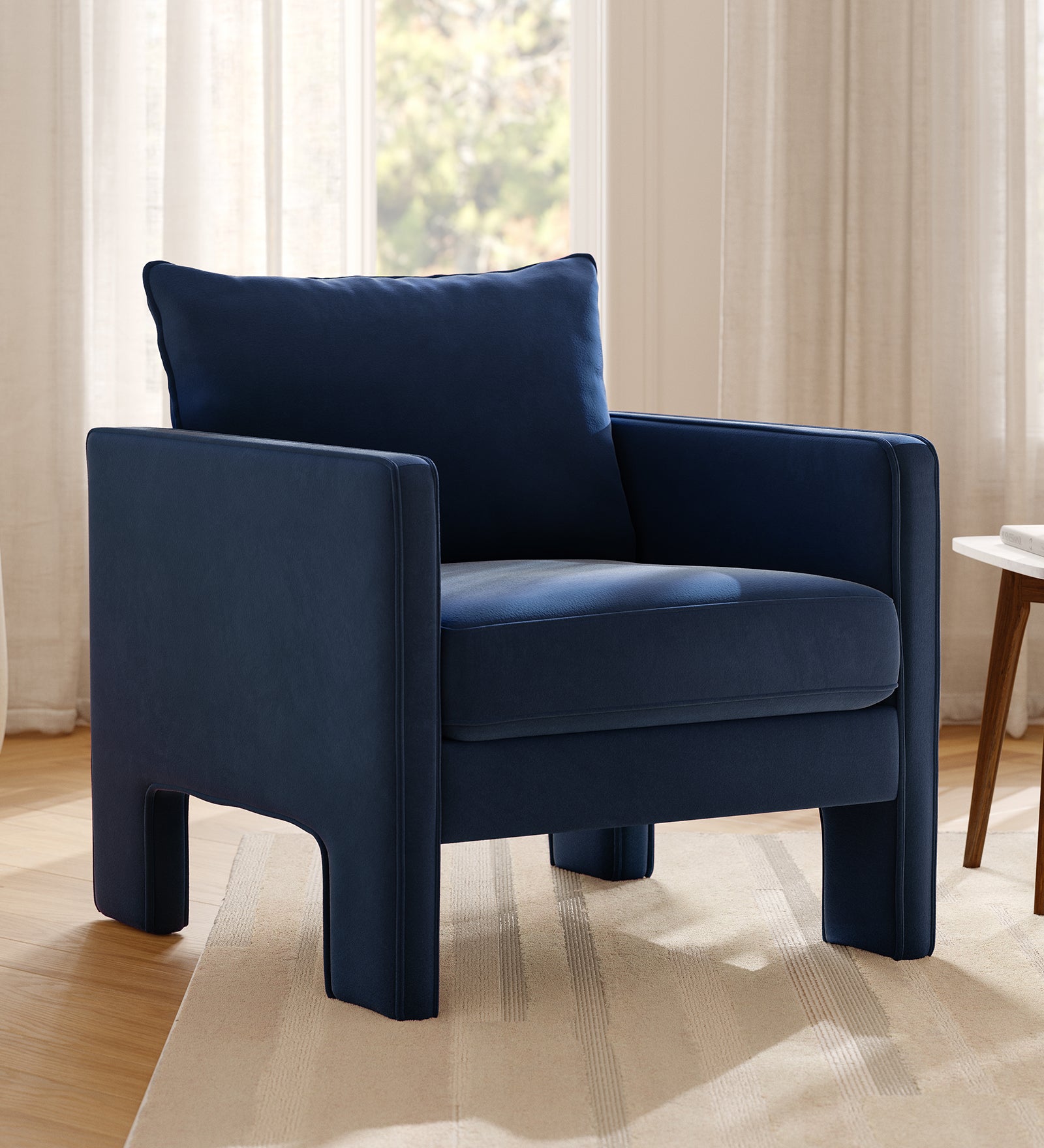 Haley Velvet Lounge Chair in Indigo Blue Colour - Febonic Living