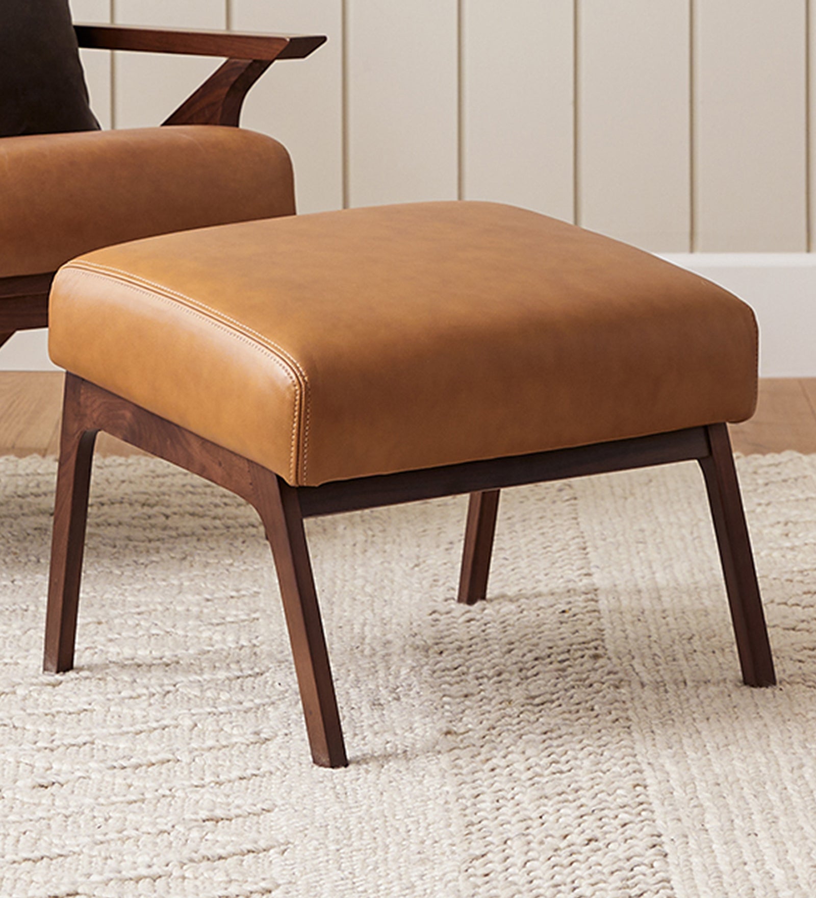 Otio Leatherette Lounge Chair and Foot Stool in Brown Colour - Febonic Living