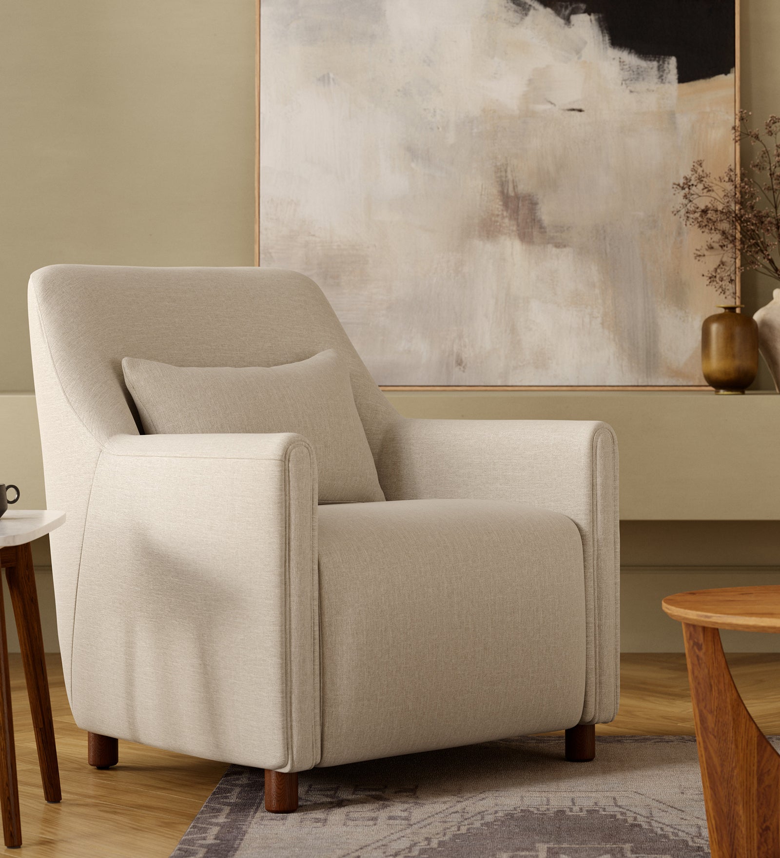 Winslow Fabric Lounge Chair in Ivory Cream Colour - Febonic Living