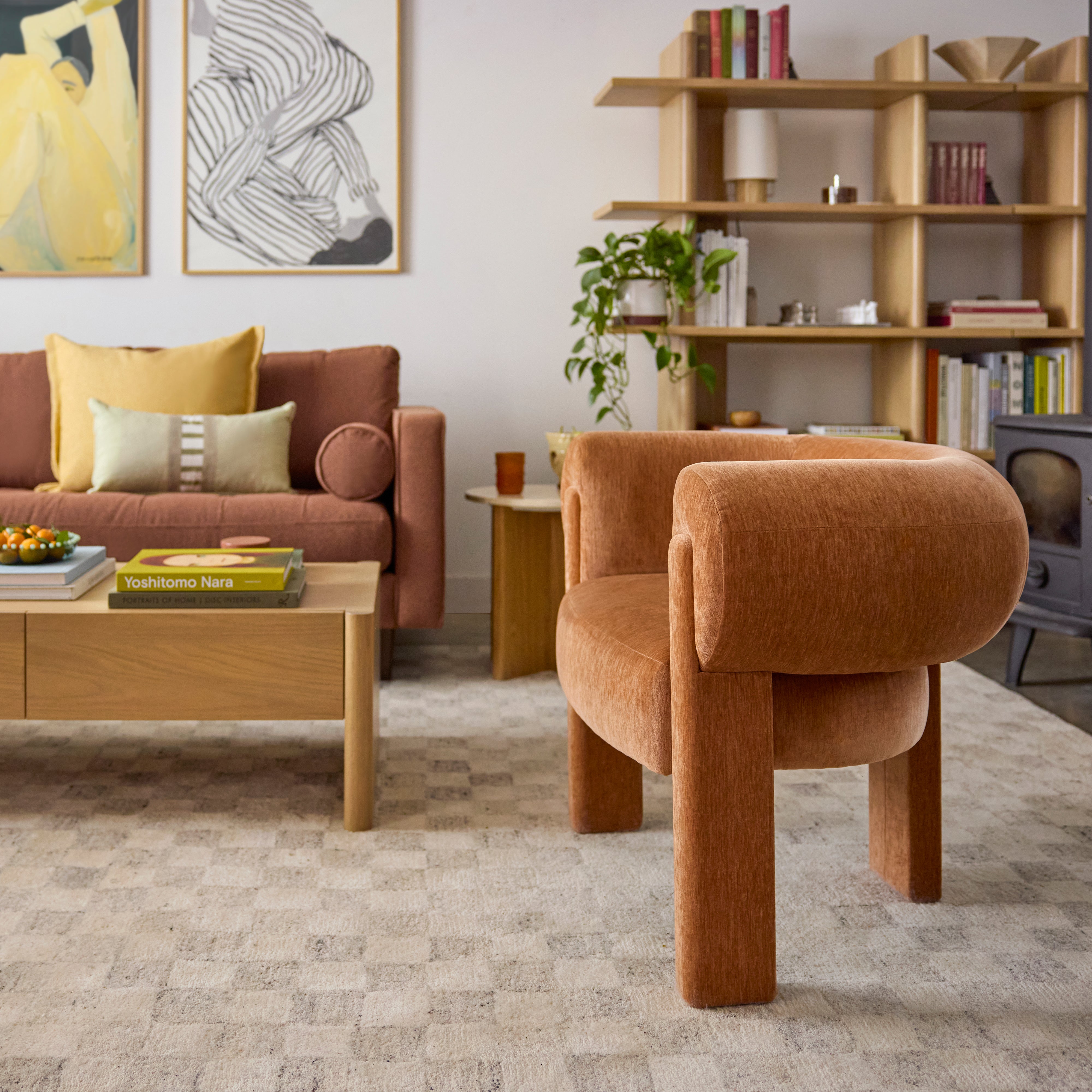 Versy Fabric Lounge Chair in Vivid Orange Colour - Febonic Living