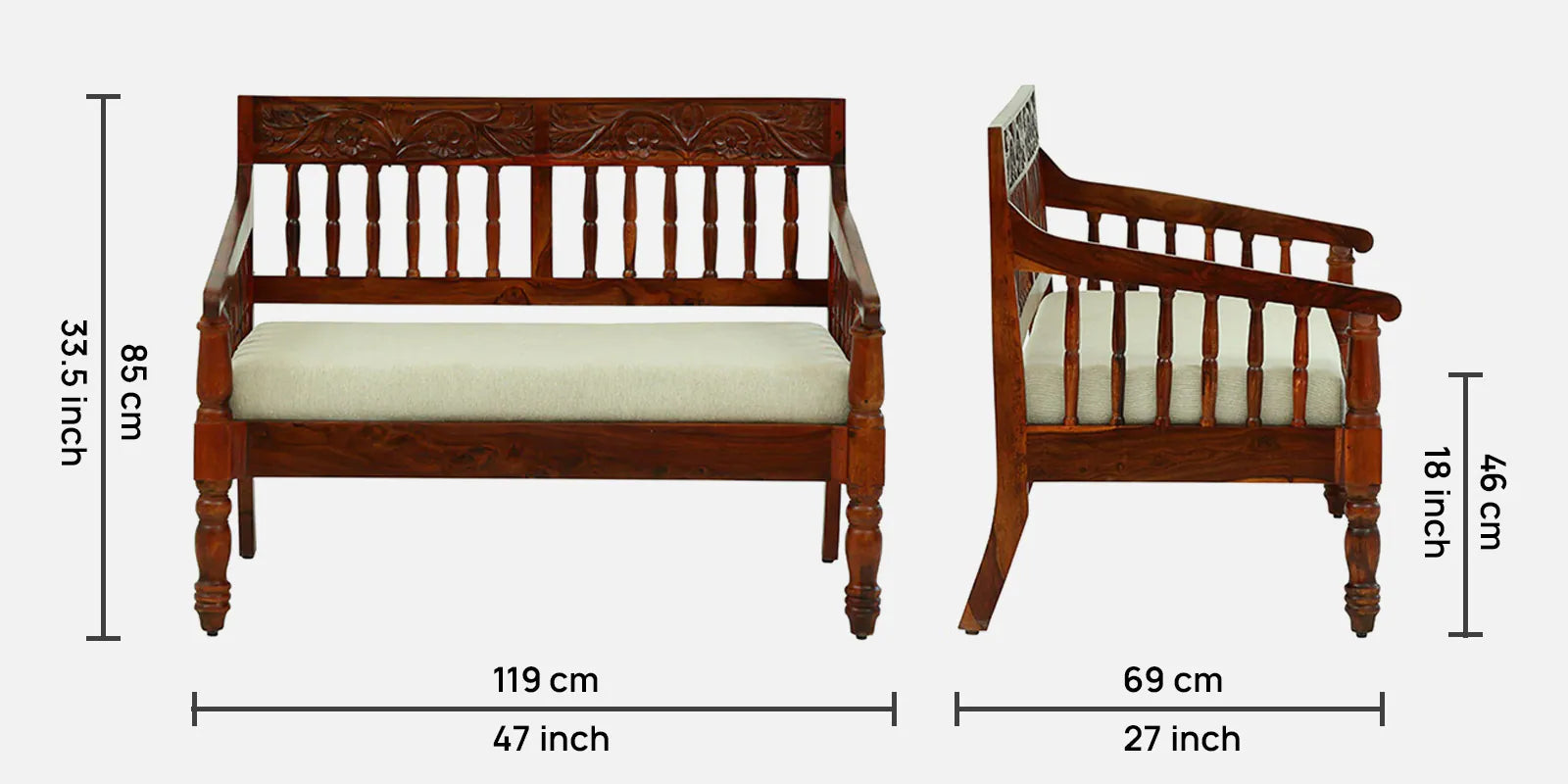 Omat Sheesham Wood 2 Seater Sofa In Honey Oak Finish - Febonic Living