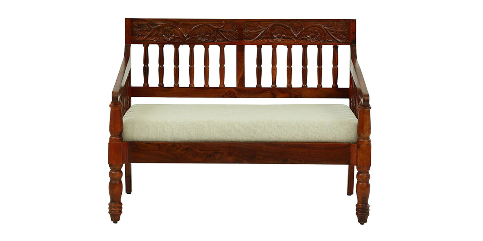 Omat Sheesham Wood 2 Seater Sofa In Honey Oak Finish - Febonic Living