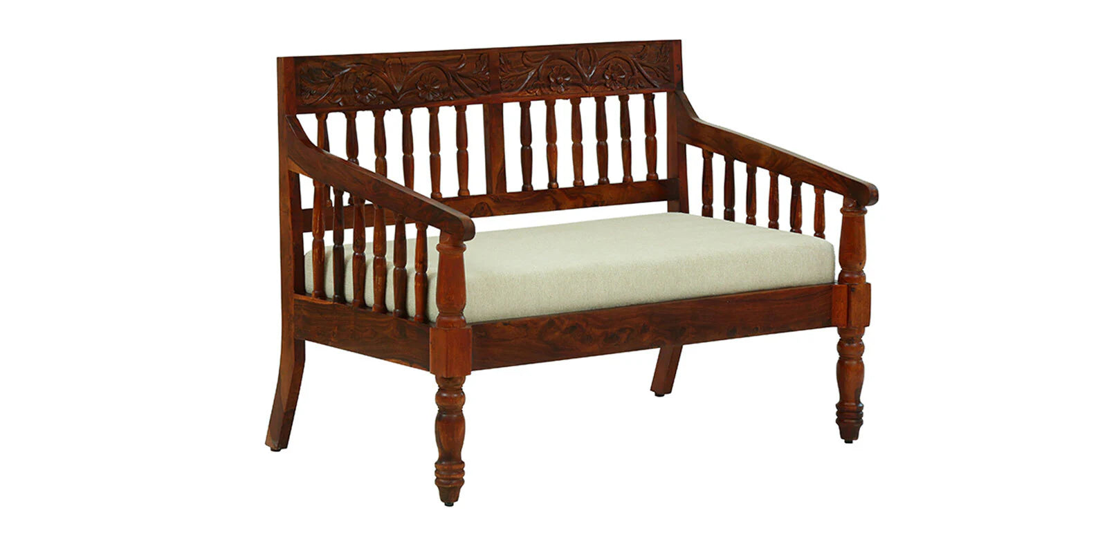 Omat Sheesham Wood 2 Seater Sofa In Honey Oak Finish - Febonic Living