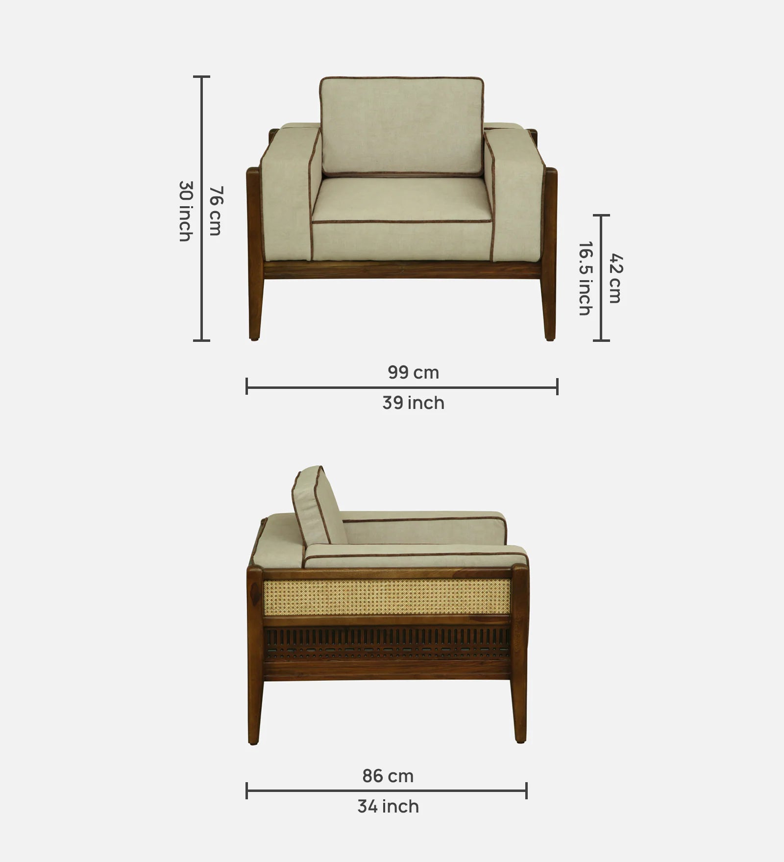 Gildin Sheesham Wood 1 Seater Sofa In Beige Colour