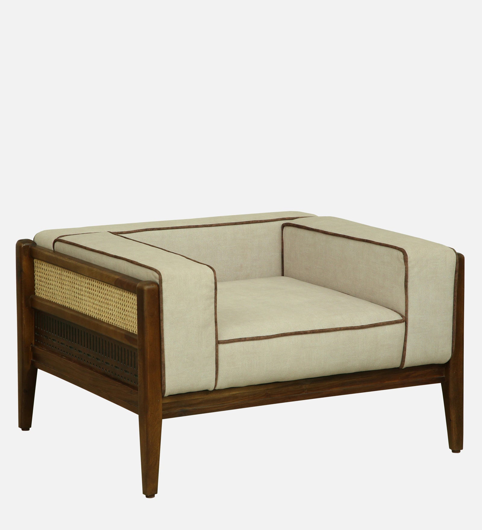 Gildin Sheesham Wood 1 Seater Sofa In Beige Colour