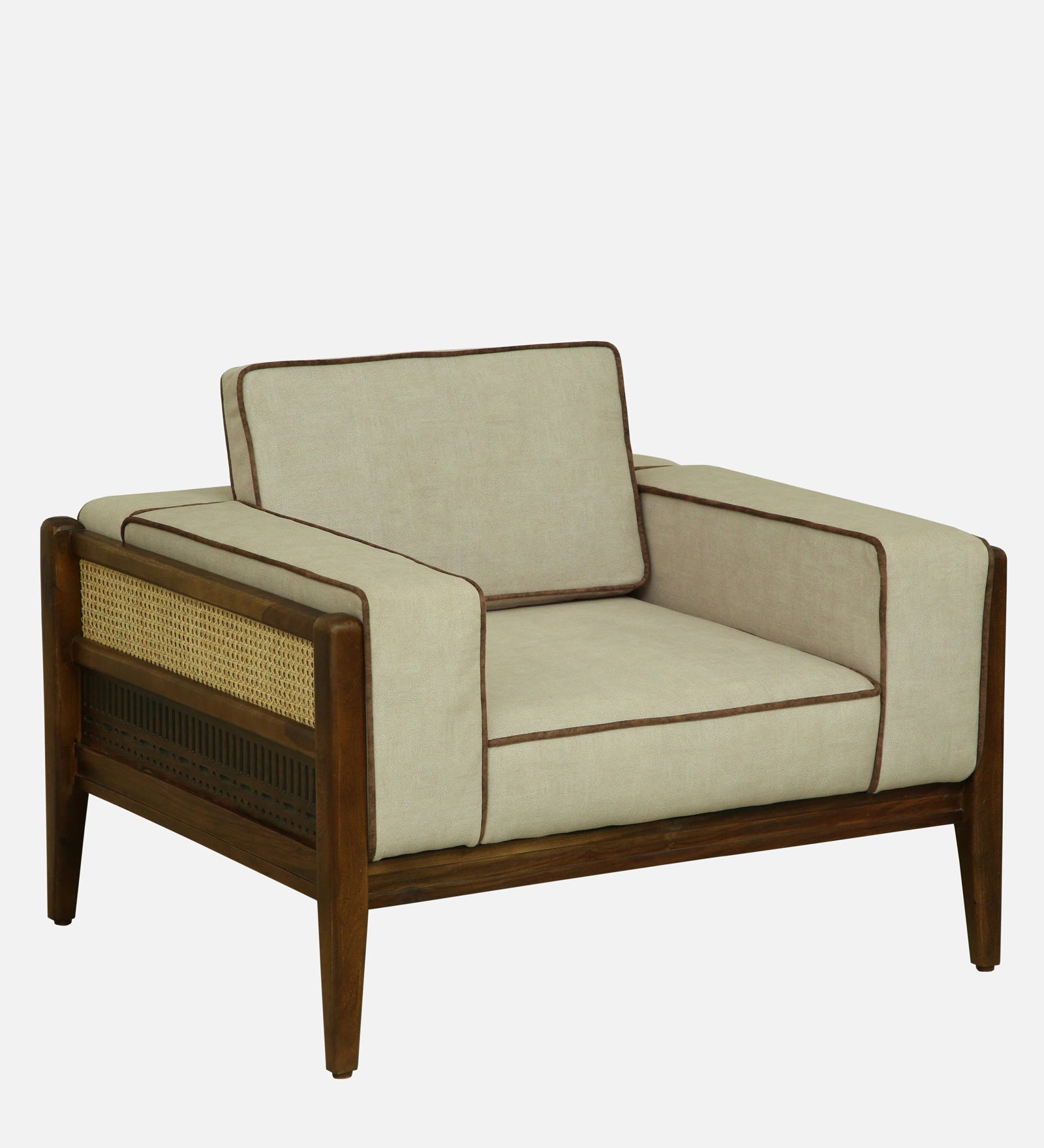 Gildin Sheesham Wood 1 Seater Sofa In Beige Colour