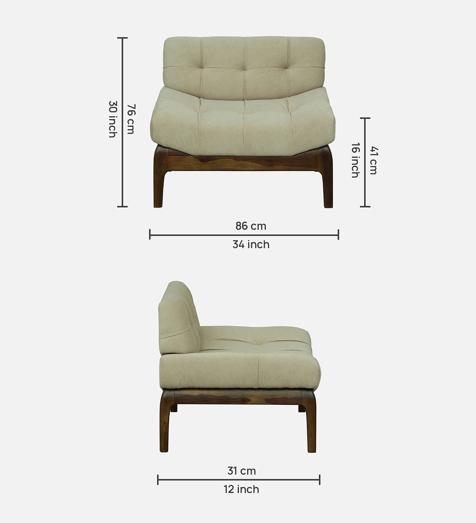 Tiki Sheesham Wood 1 Seater Sofa In Beige Colour
