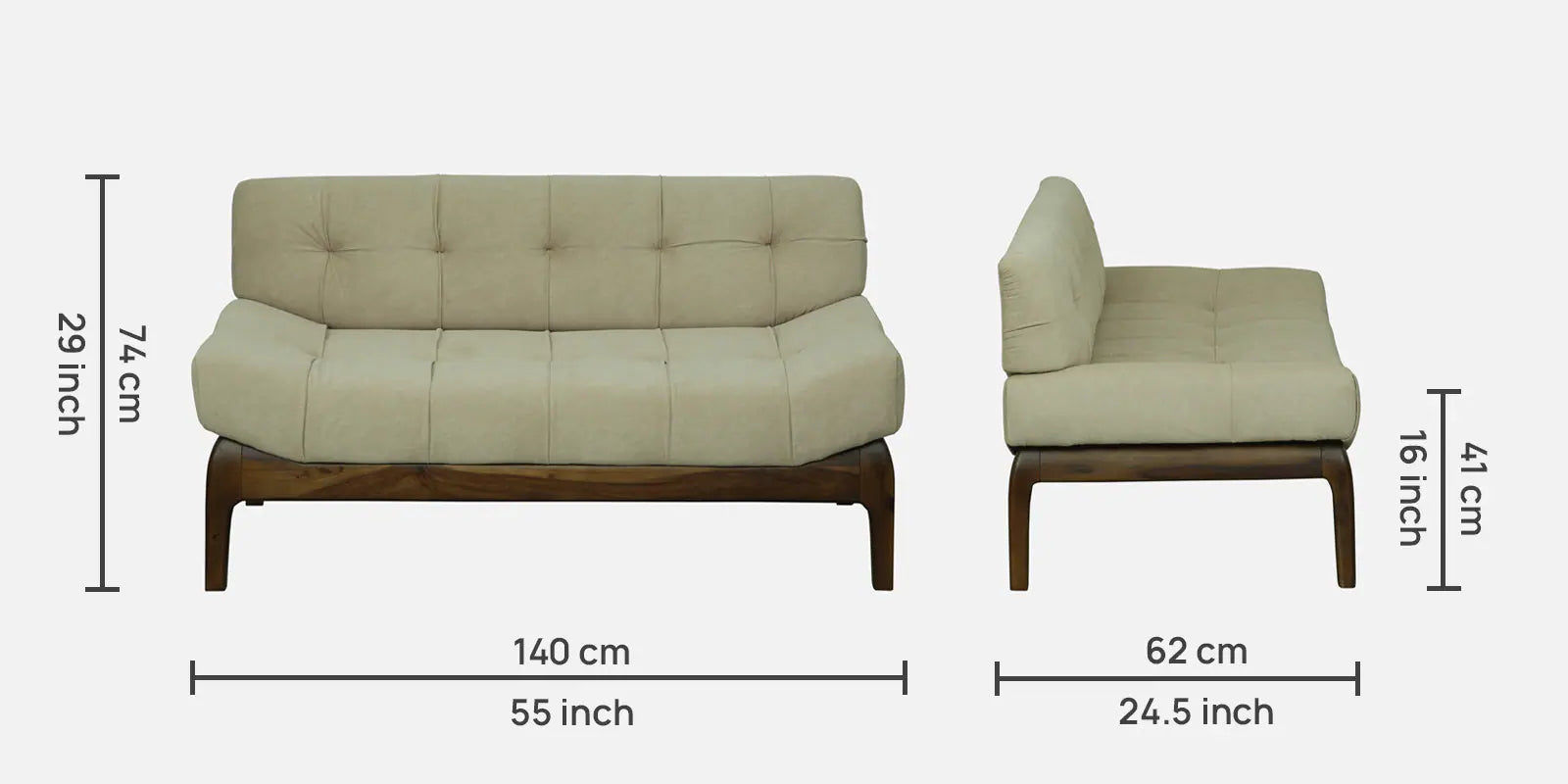 Tiki Sheesham Wood 2 Seater Sofa In Beige Colour