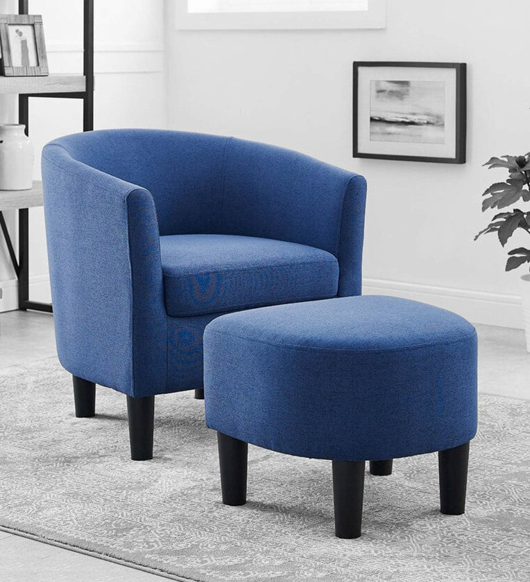 Lovida Fabric Barrel Chair With Ottoman In Royal Blue Colour - Febonic Living