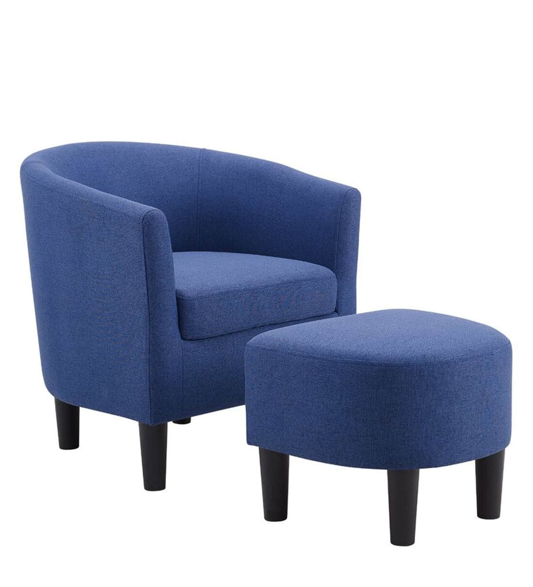 Lovida Fabric Barrel Chair With Ottoman In Royal Blue Colour - Febonic Living