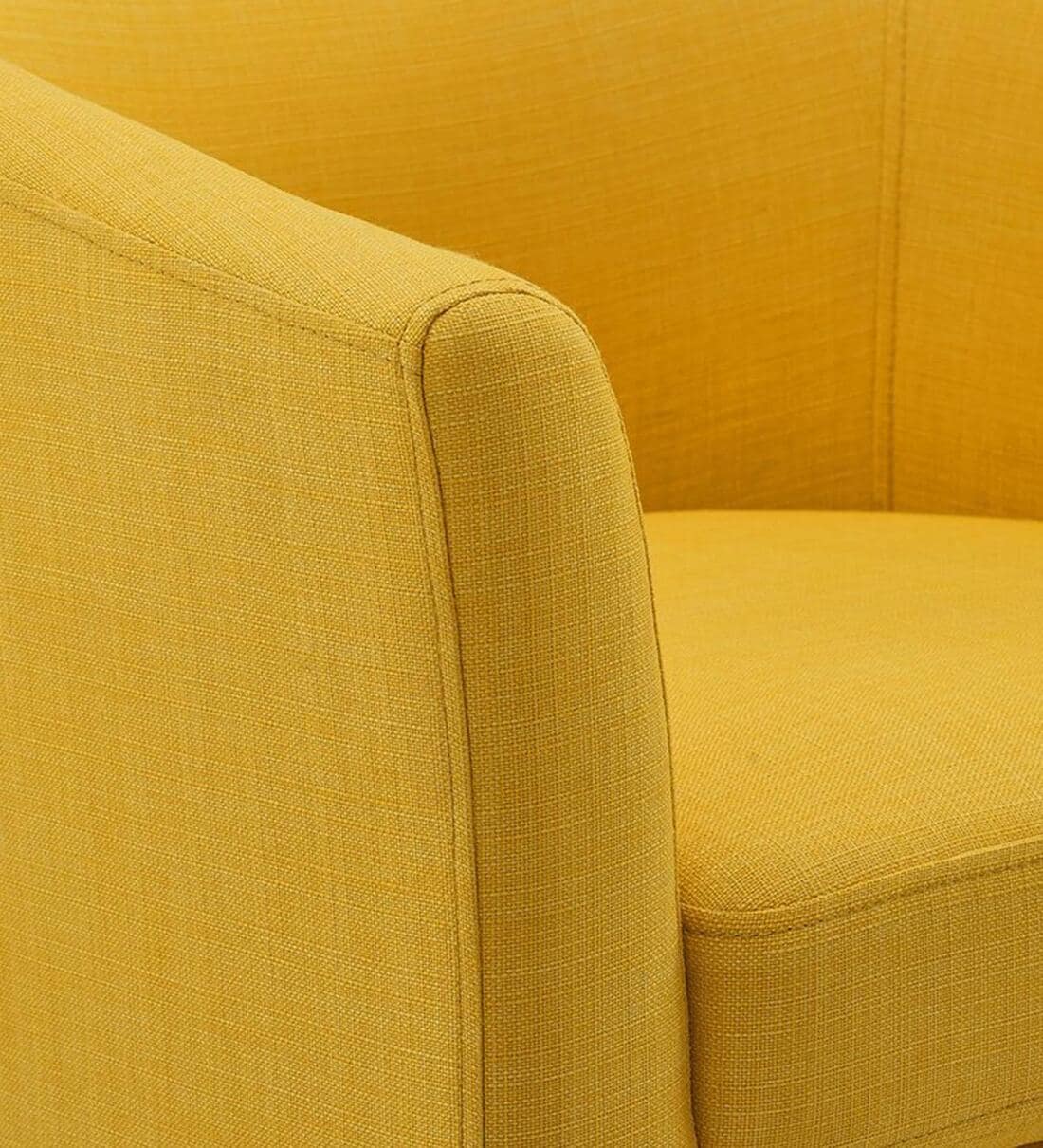 Lovida Fabric Barrel Chair With Ottoman In Bold Yellow Colour - Febonic Living