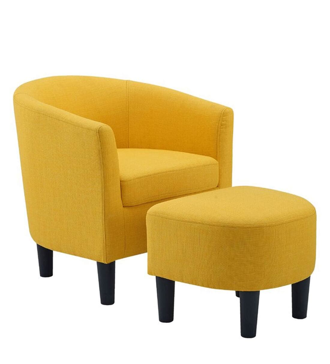 Lovida Fabric Barrel Chair With Ottoman In Bold Yellow Colour - Febonic Living