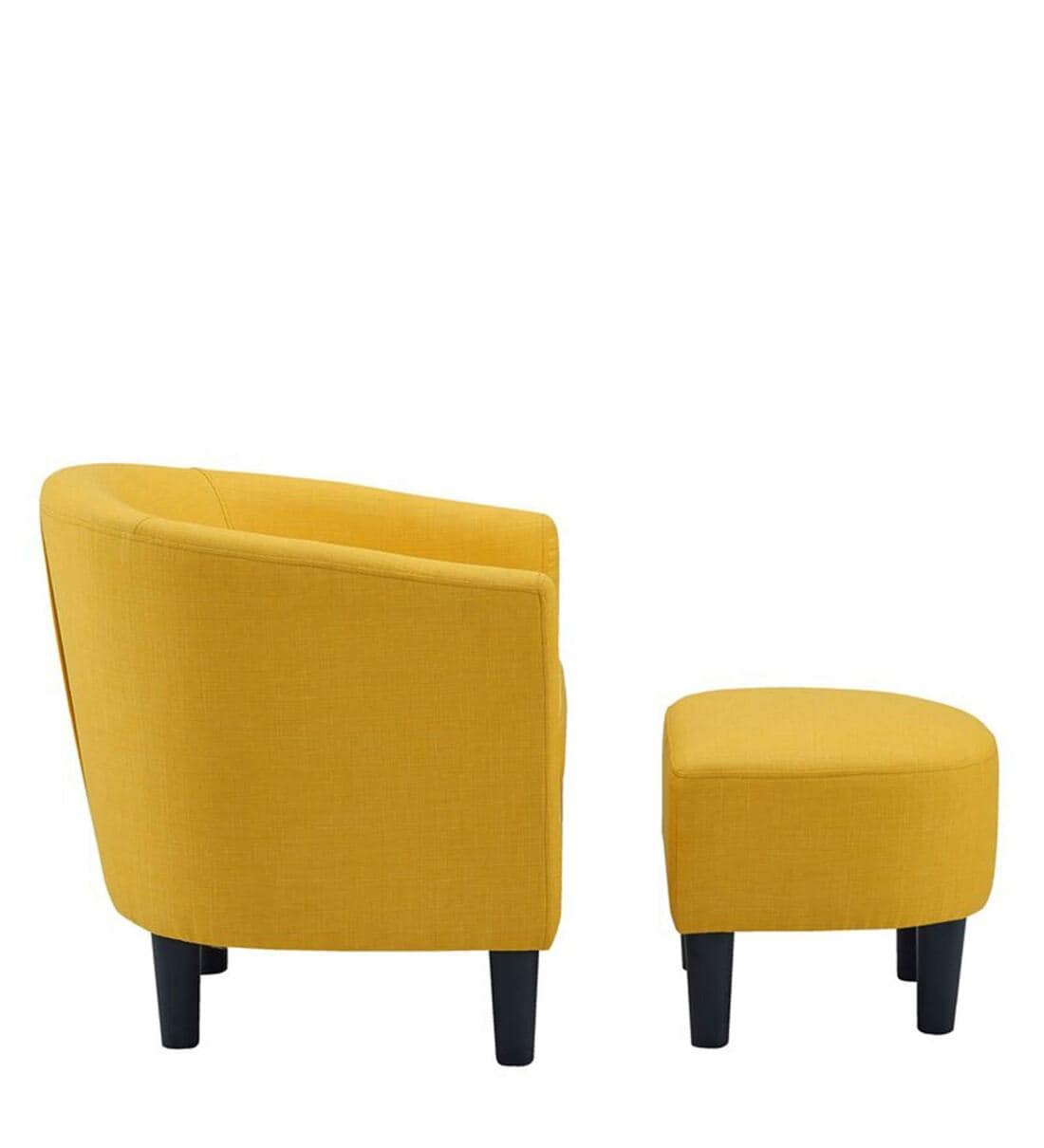 Lovida Fabric Barrel Chair With Ottoman In Bold Yellow Colour - Febonic Living
