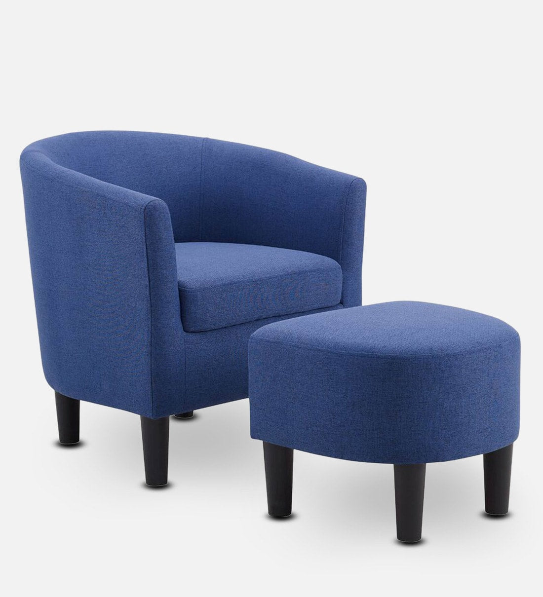 Lovida Fabric Barrel Chair With Ottoman In Royal Blue Colour - Febonic Living