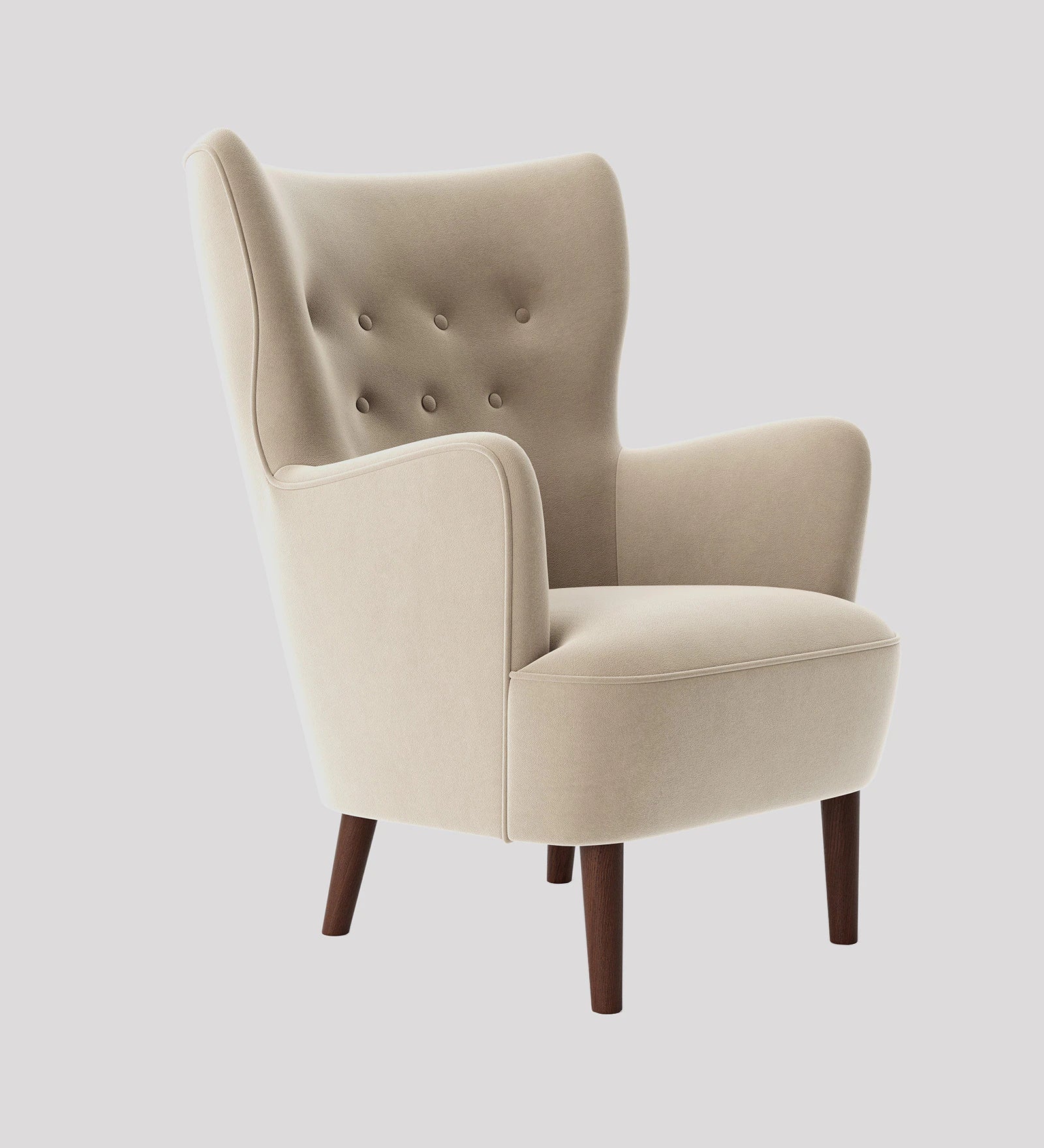 Mash Velvet Wing Chair In Beige Colour