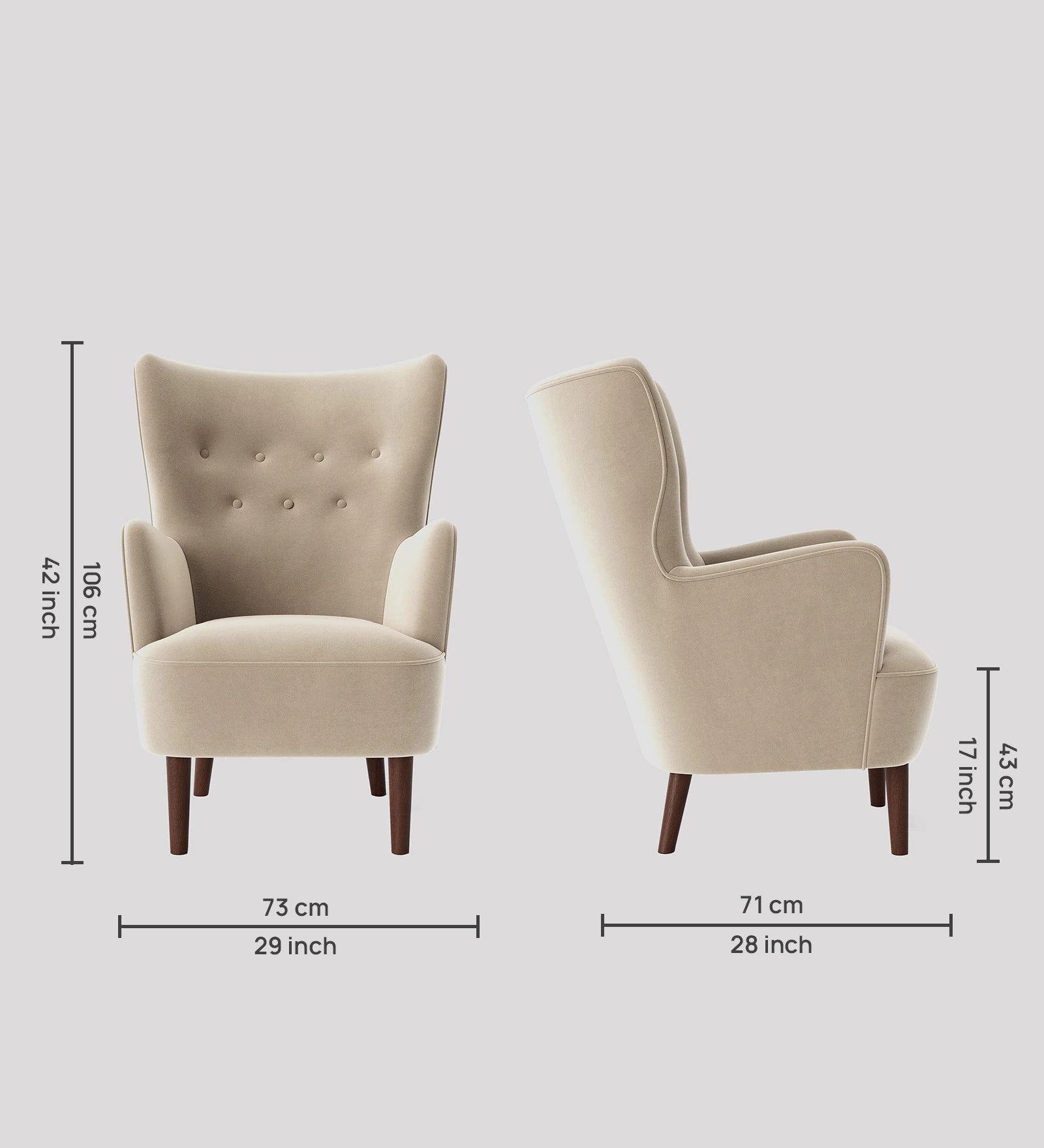 Mash Velvet Wing Chair In Beige Colour