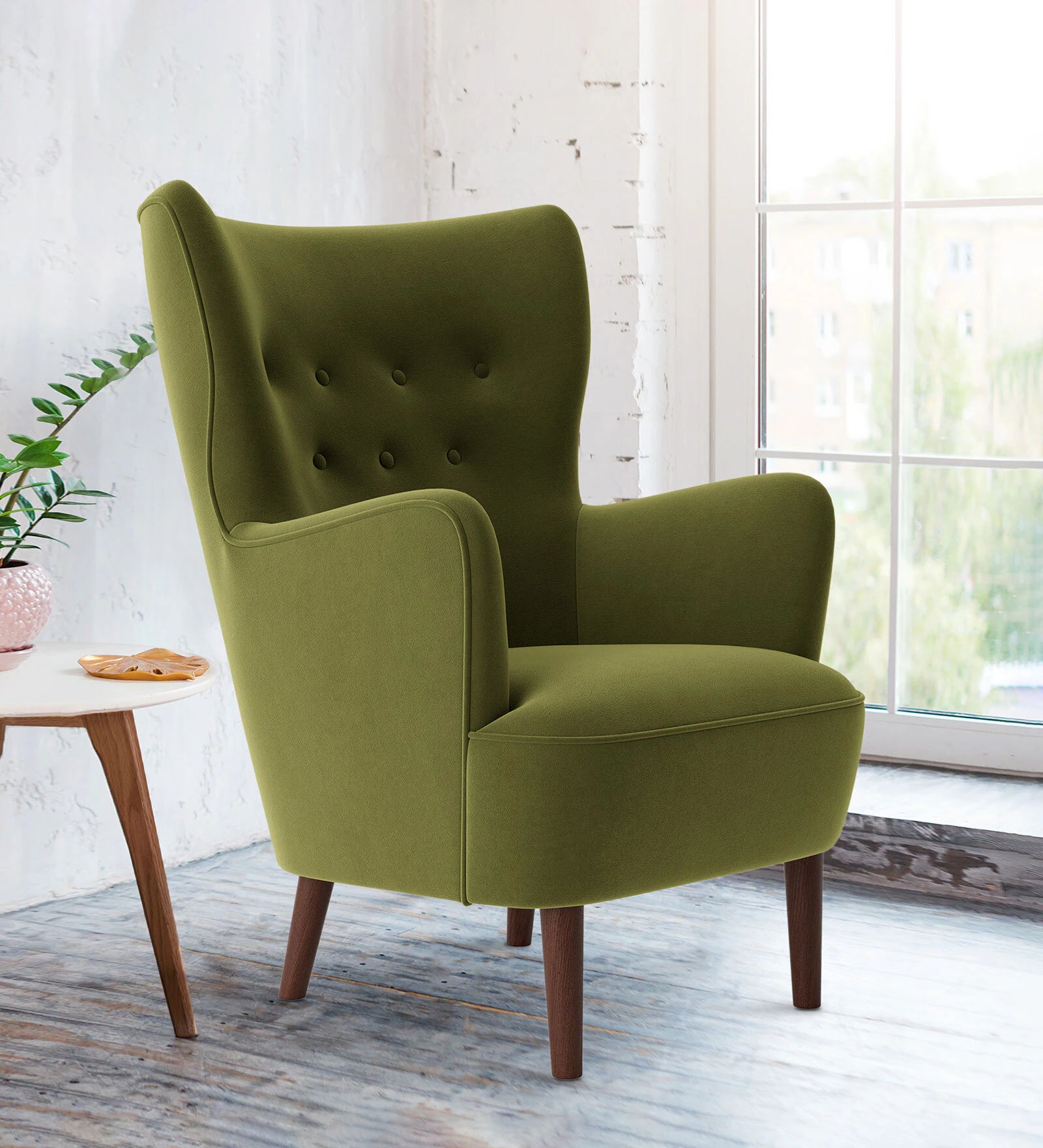 Mash Velvet Wing Chair In Mint Green Colour