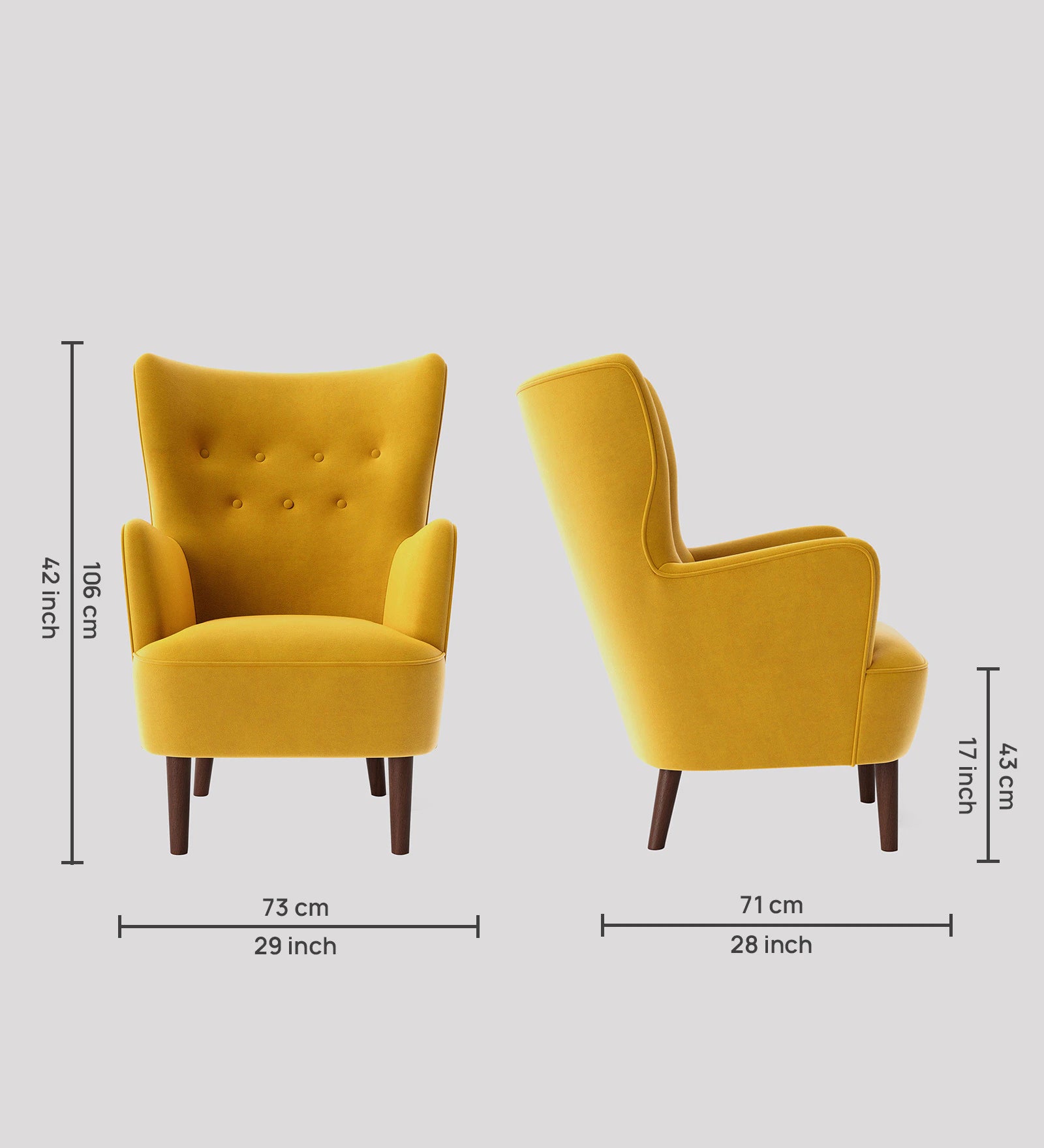 Mash Velvet Wing Chair In Yellow Colour