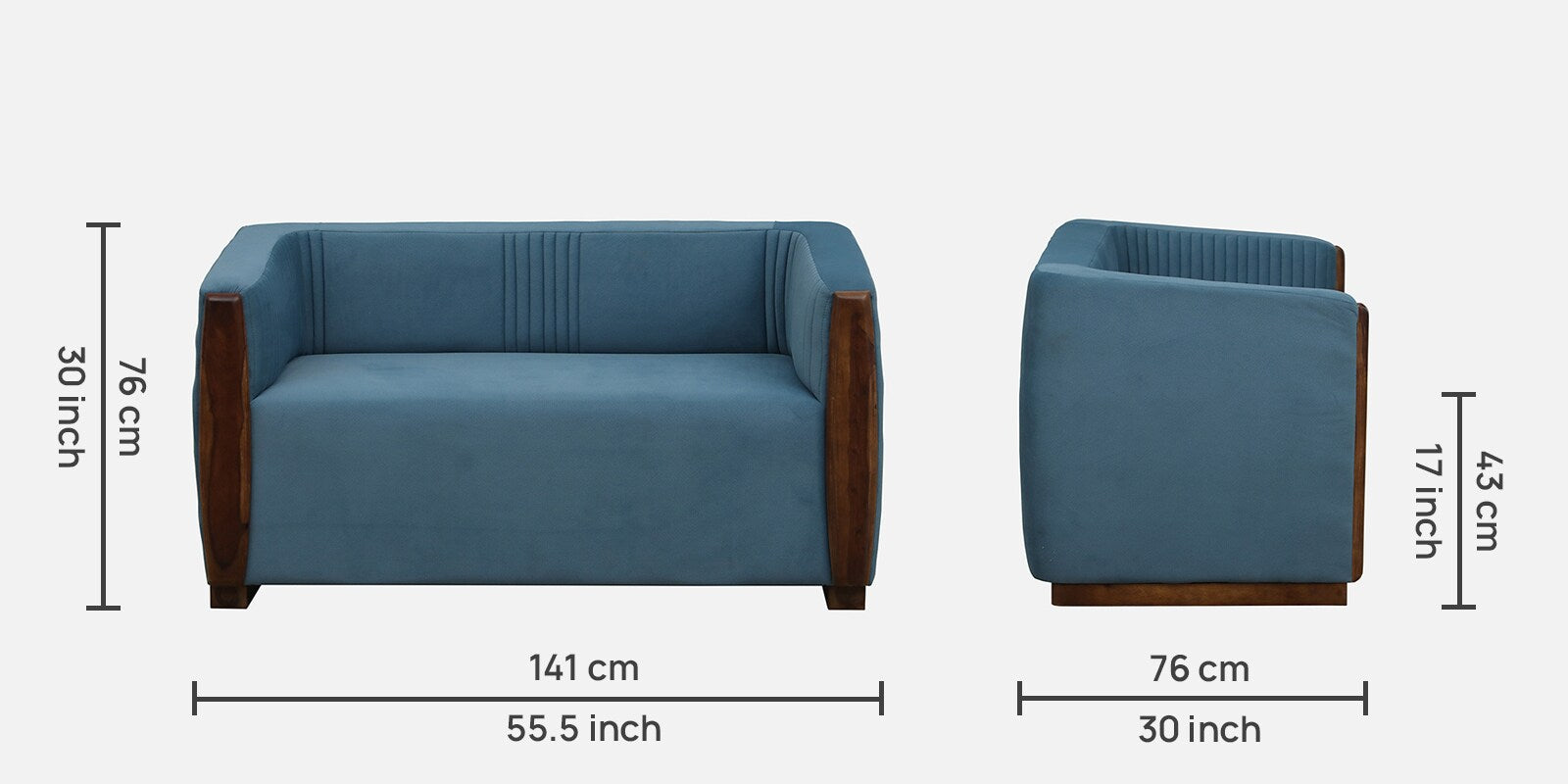 Jisma Sheesham Wood 2 Seater Sofa In Blue Colour - Febonic Living