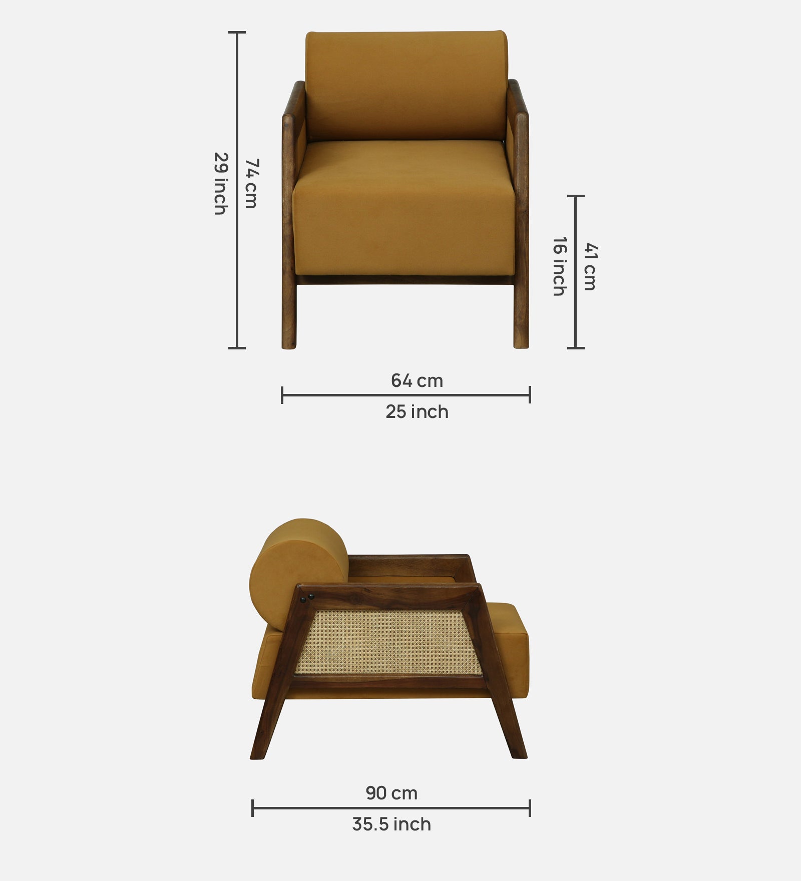 Opal Sheesham Wood 1 Seater Sofa In Mustard Colour