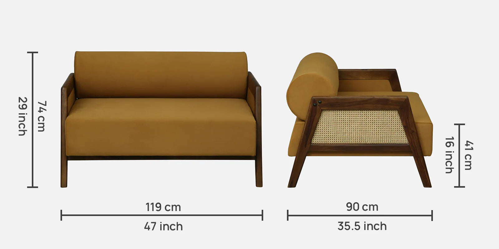 Opal Sheesham Wood 2 Seater Sofa In Mustard Colour