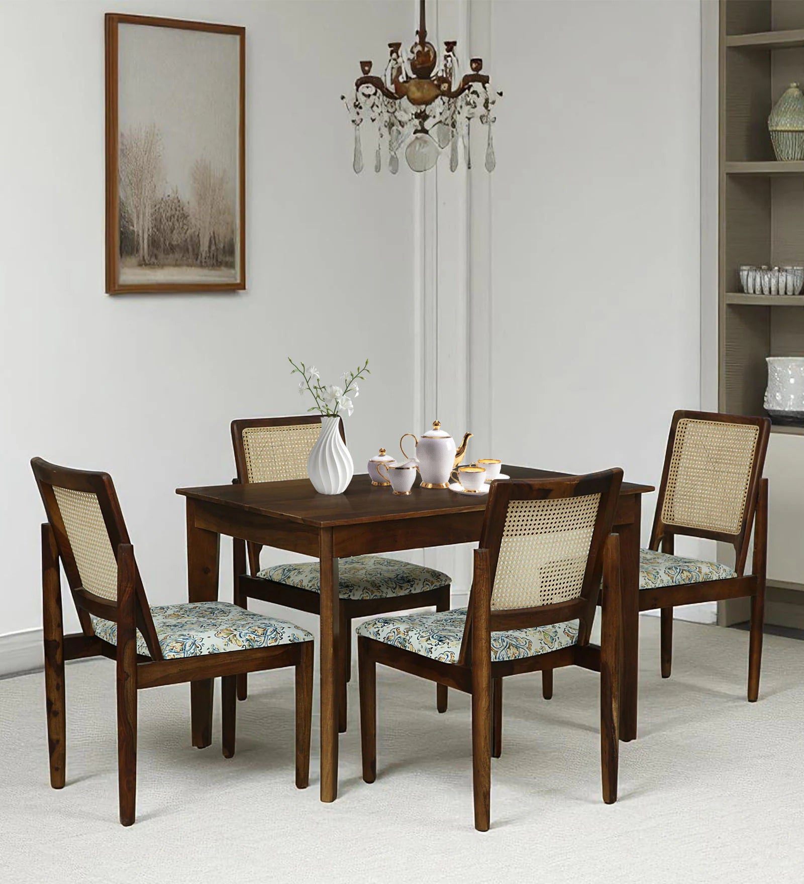 Mayer Sheesham Wood 4 Seater Dining Set In Provincial Teak Finish - Febonic Living