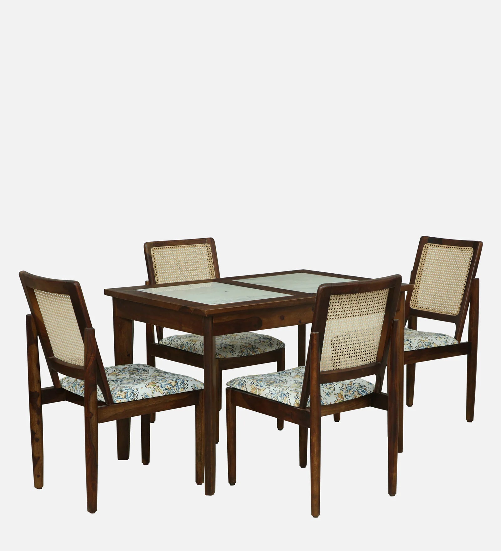 Mayer Sheesham Wood 4 Seater Dining Set With Marble Top In Provincial Teak Finish - Febonic Living