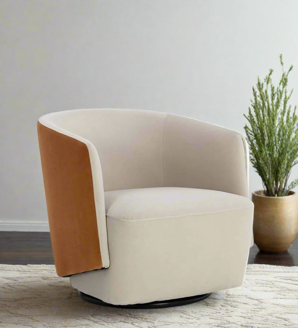 Molly Velvet Swivel Chair In Camel Beige Colour - Febonic Living