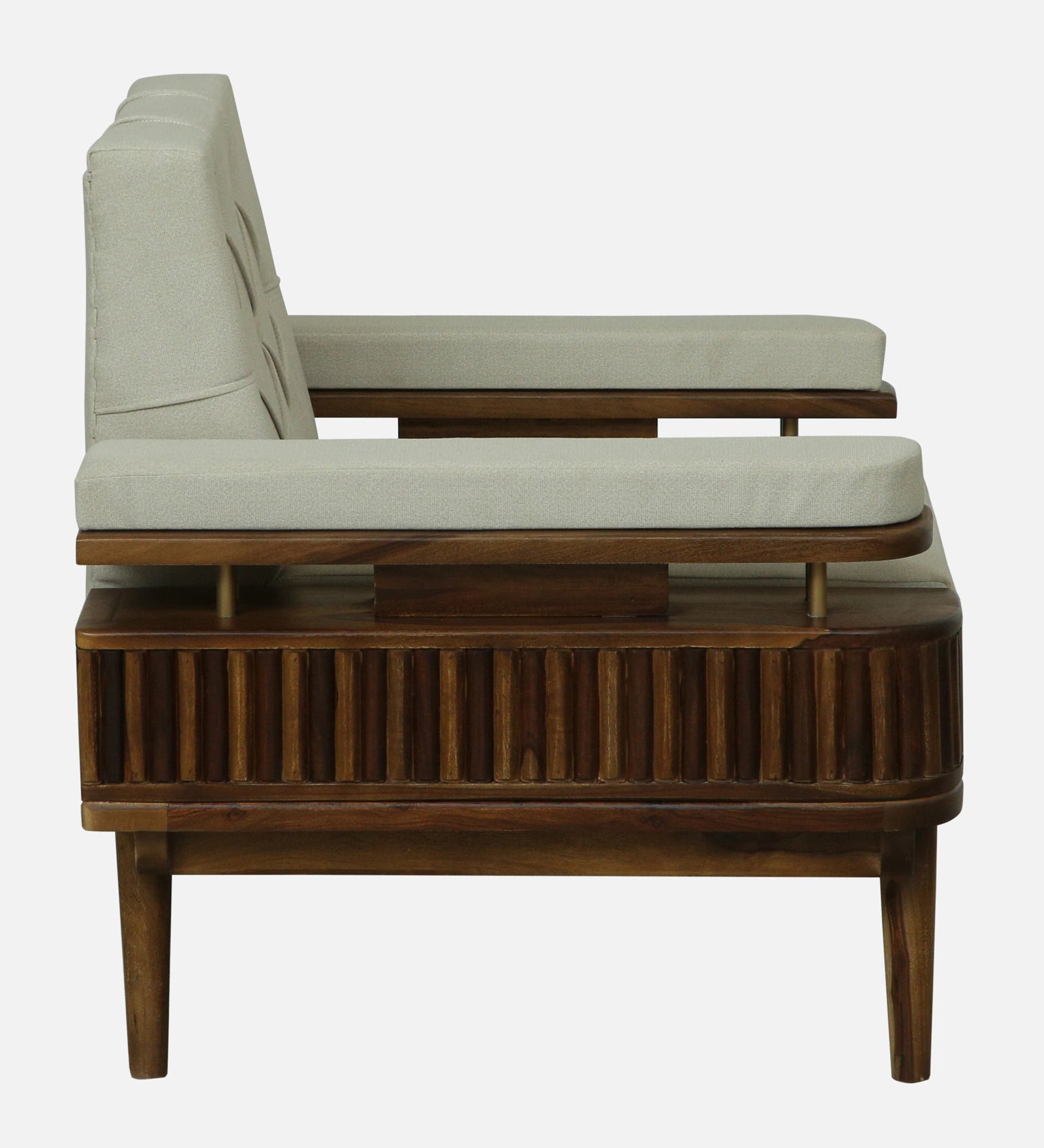 Seravu Sheesham Wood 1 Seater Sofa In Beige Colour