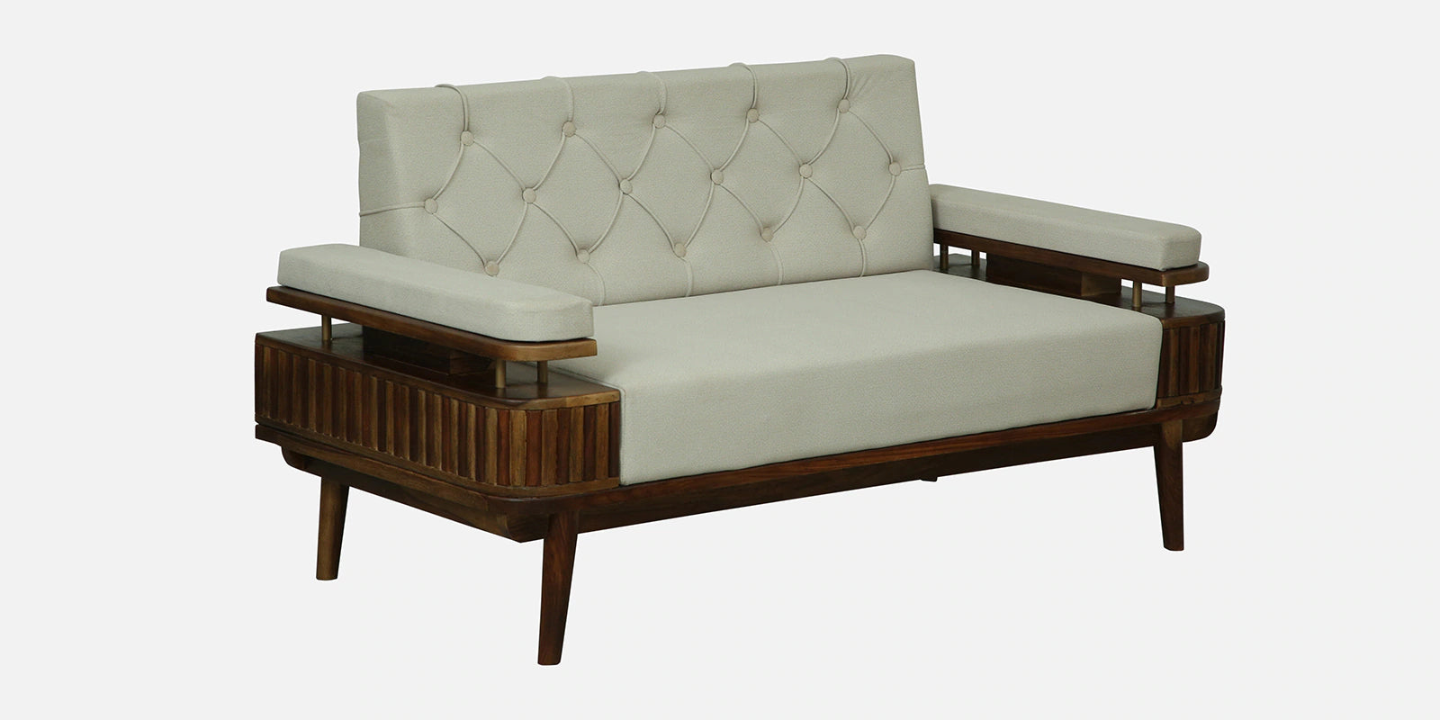 Seravu Sheesham Wood 2 Seater Sofa In Beige Colour
