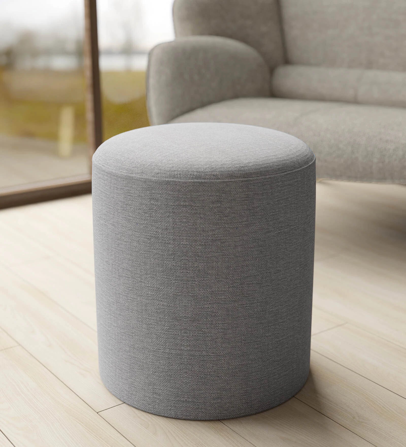 Zebra Fabric Pouffe In Lit Grey Colour