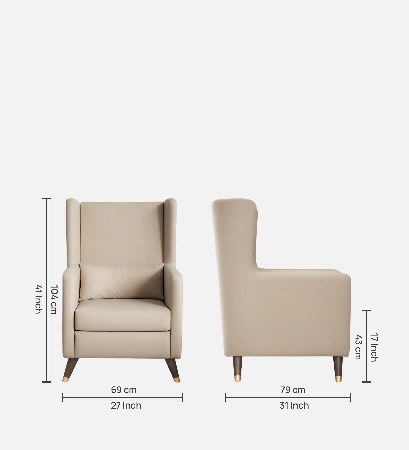 Molen Velvet Wing Chair In Camel Beige Finish With Ottoman