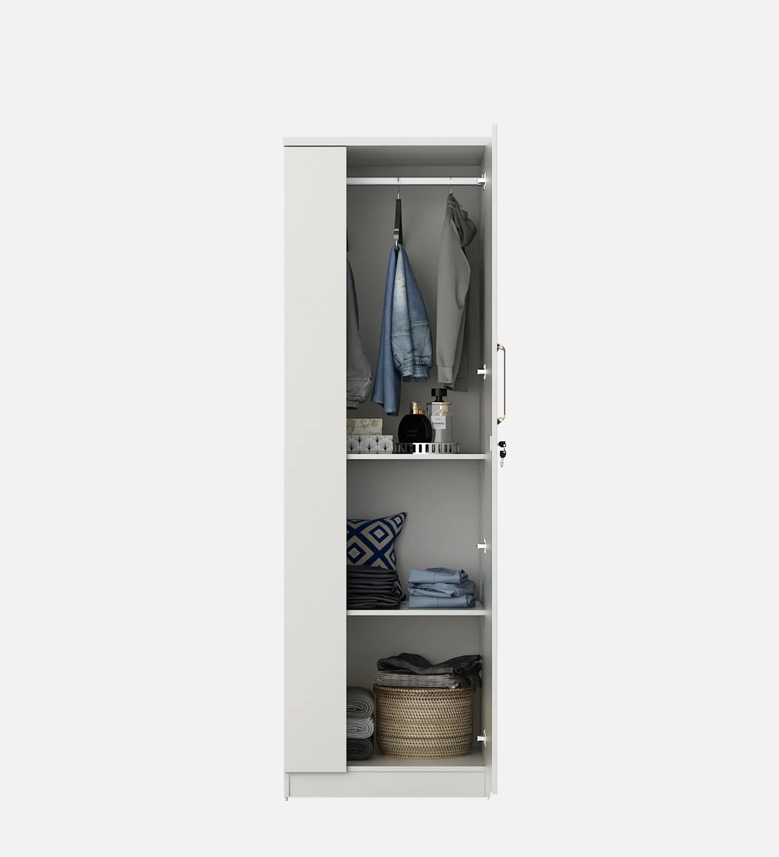 Arica 1 Door Wardrobe in Frosty White Finish With Locker - Febonic Living