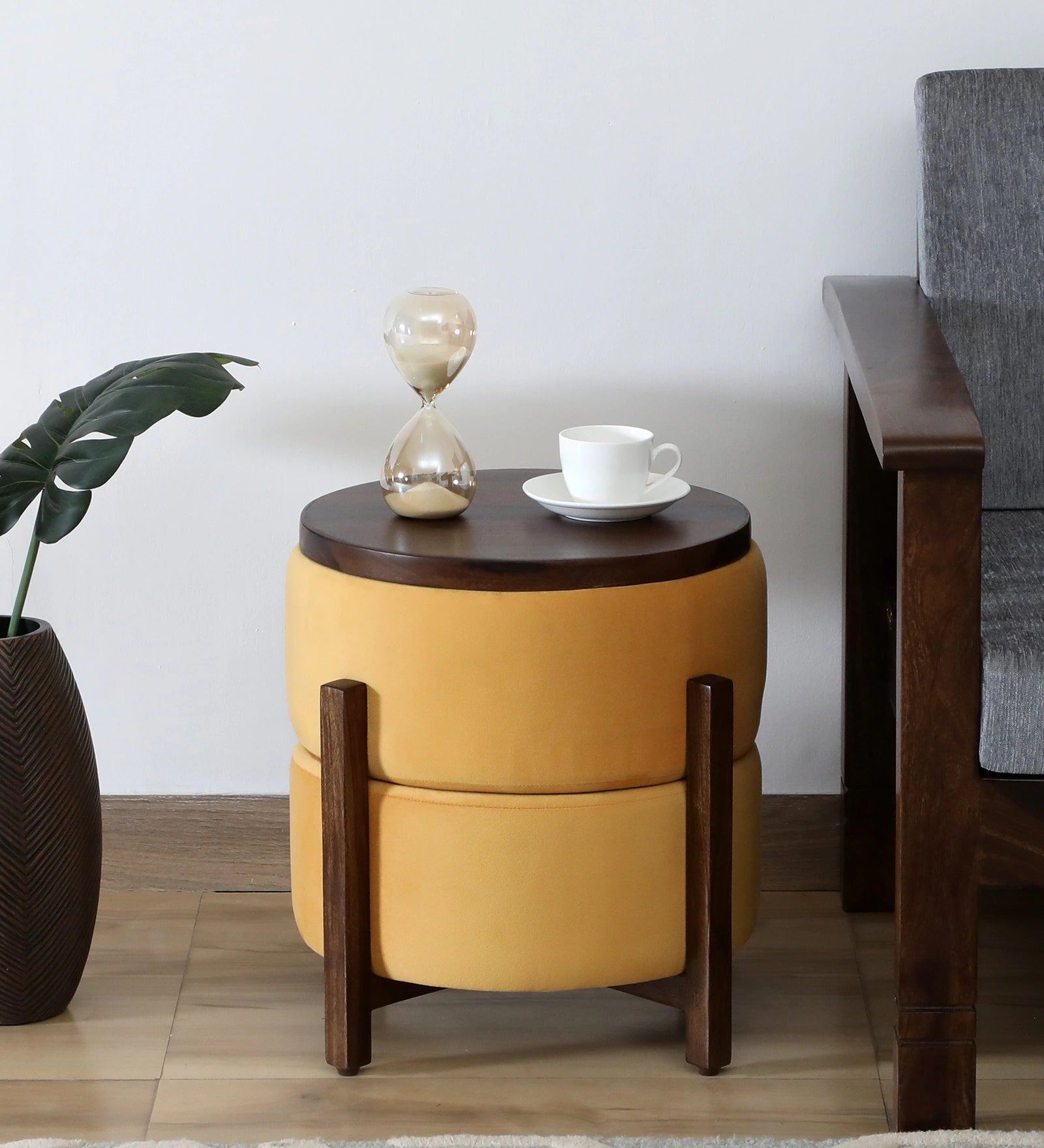 Eriee Sheesham Wood Stool Cum End Table In Walnut Finish - Febonic Living