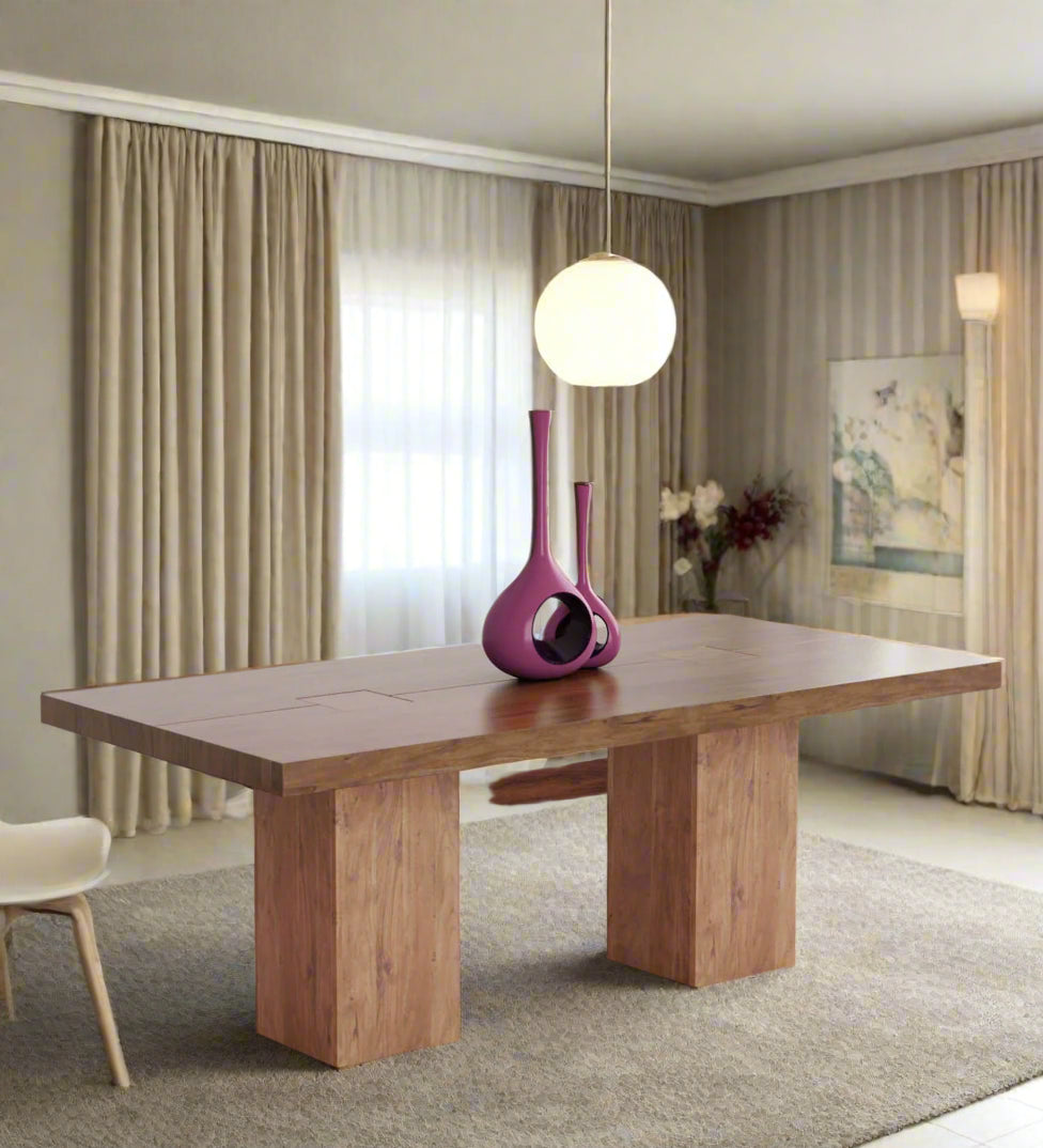 Tusco Solid Wood 6 Seater Dining Table In Premium Acacia Finish - Febonic Living