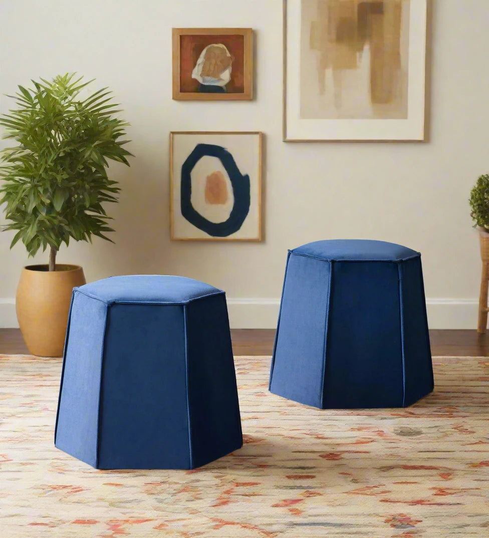 Patty Velvet Pouffe In Imperial Blue Colour - Febonic Living