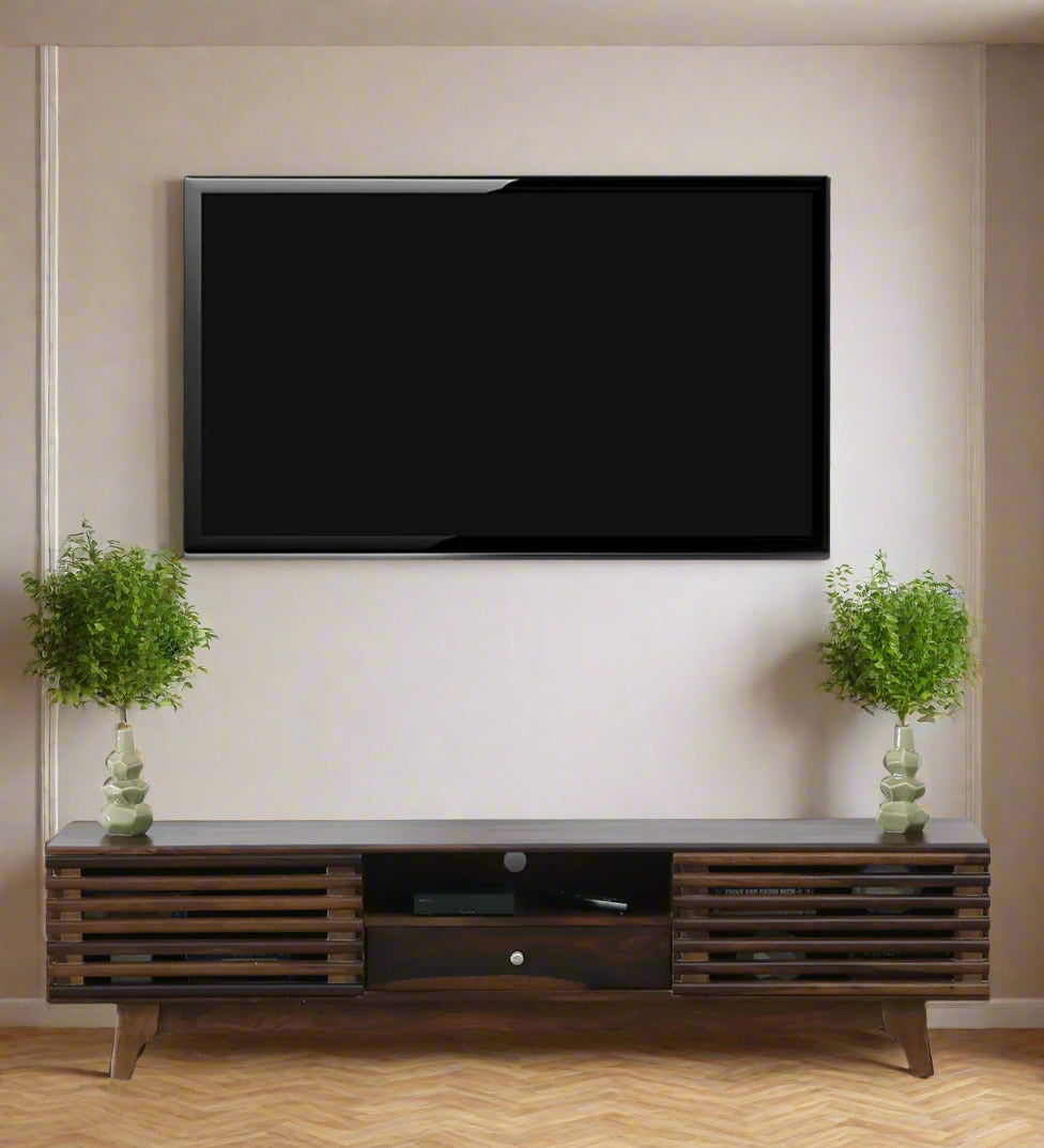 Amman Sheesham Wood TV Console In Scratch Resistant Provincial Teak Finish For TV's Upto 65 In - Febonic Living